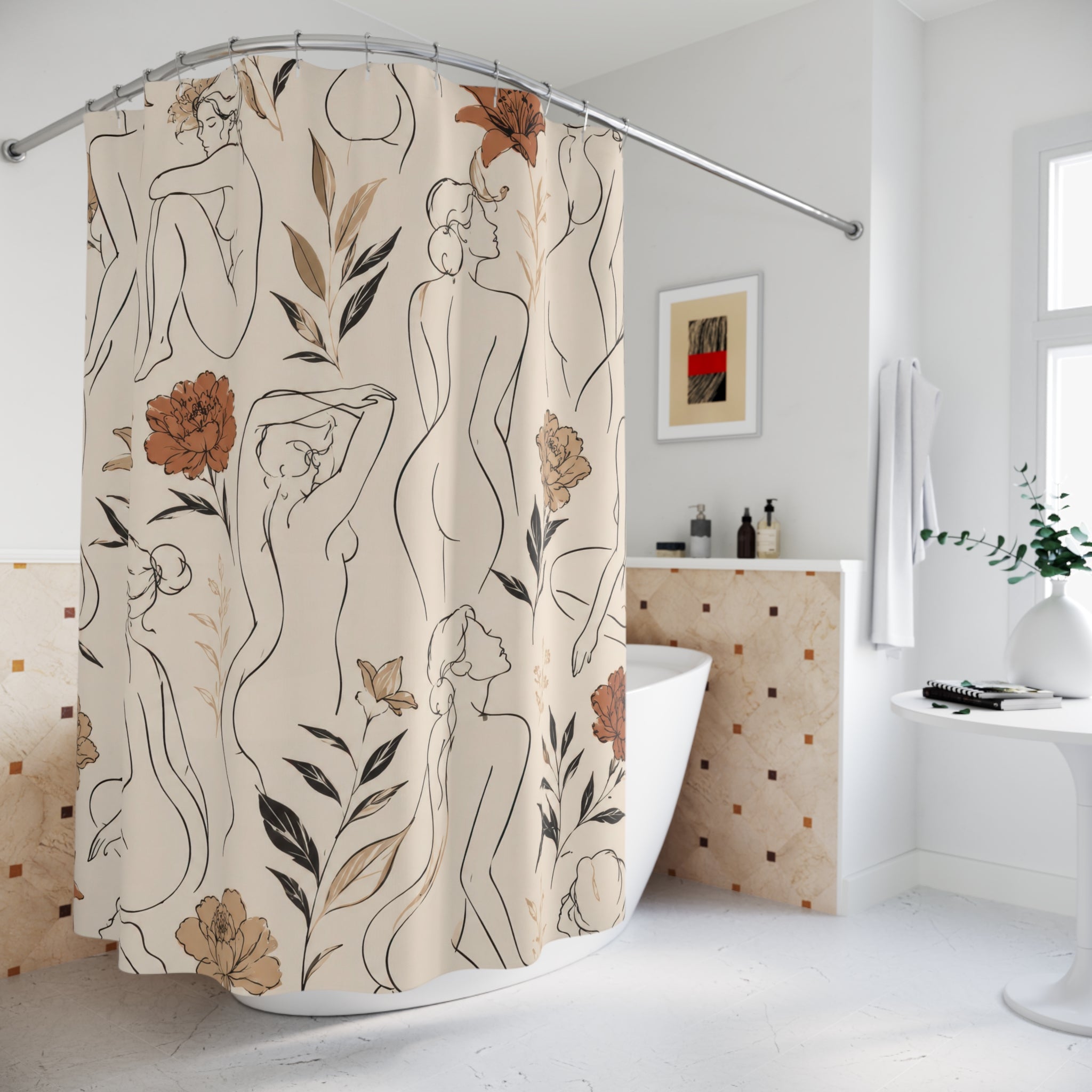 Sexy Shower Curtain: Nude Line Floral