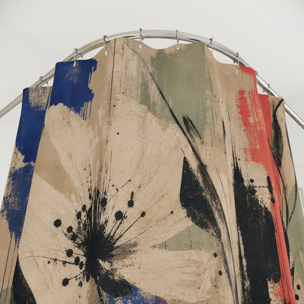 White Abstract Floral Shower Curtain