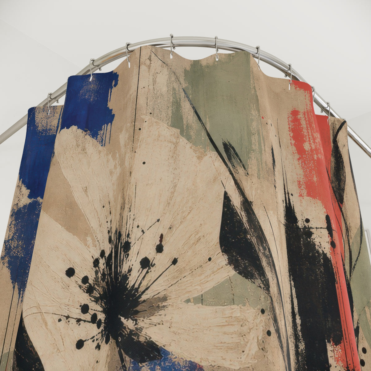 White Abstract Floral Shower Curtain
