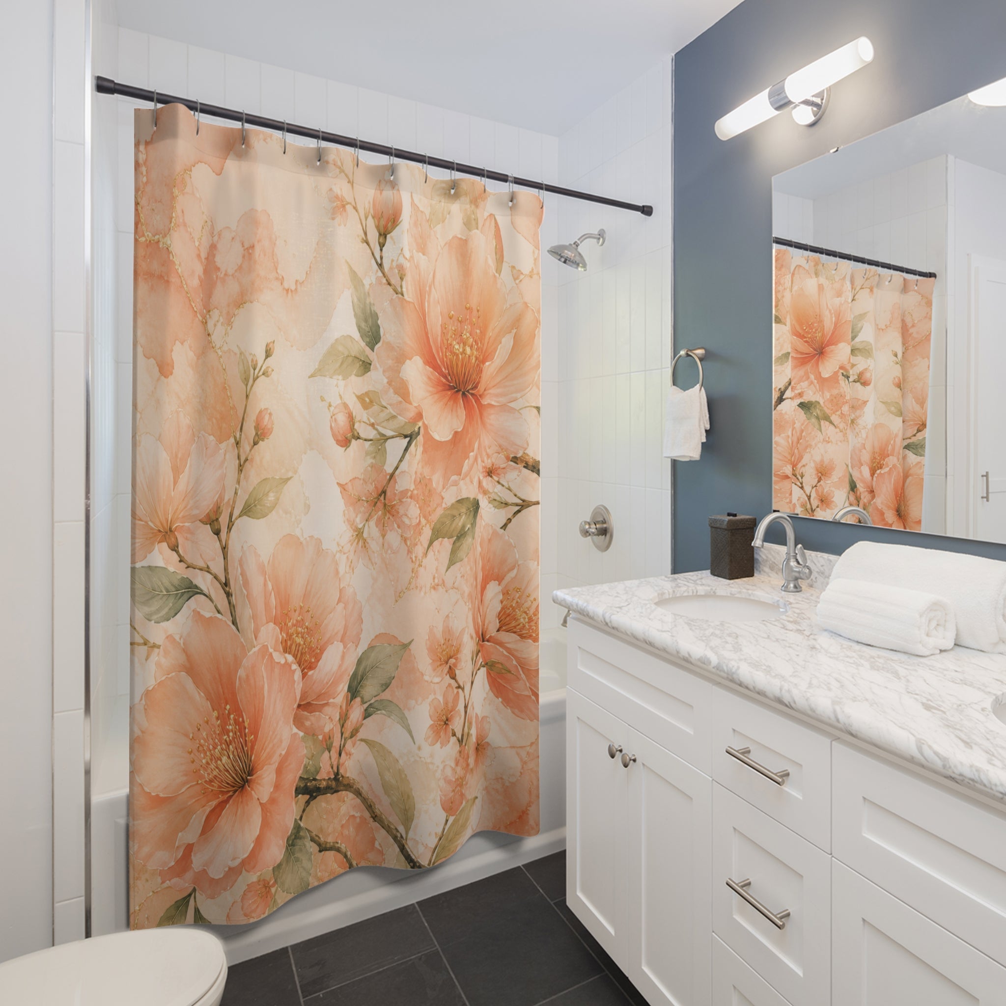 Peach Floral Shower Curtain: Soft Orange Flower