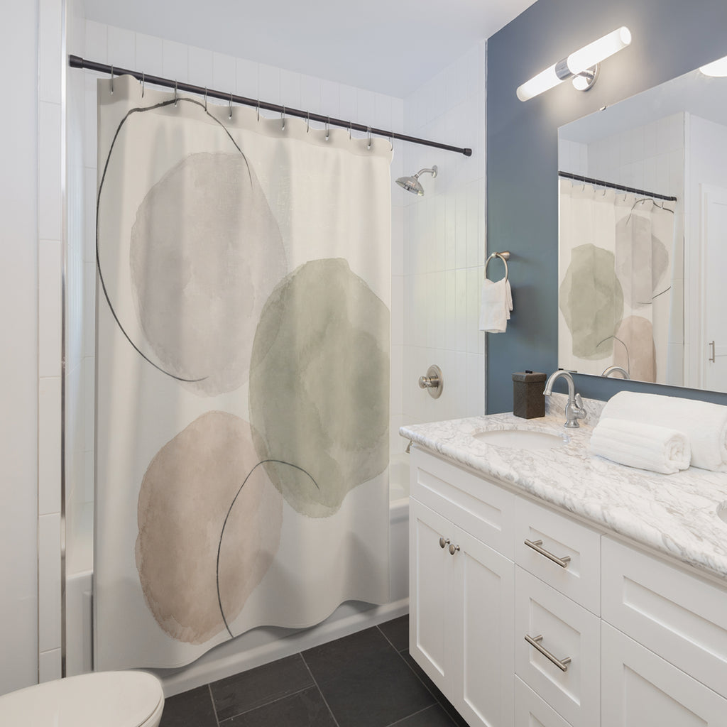 Sage Beige Watercolor Circle Shower Curtain