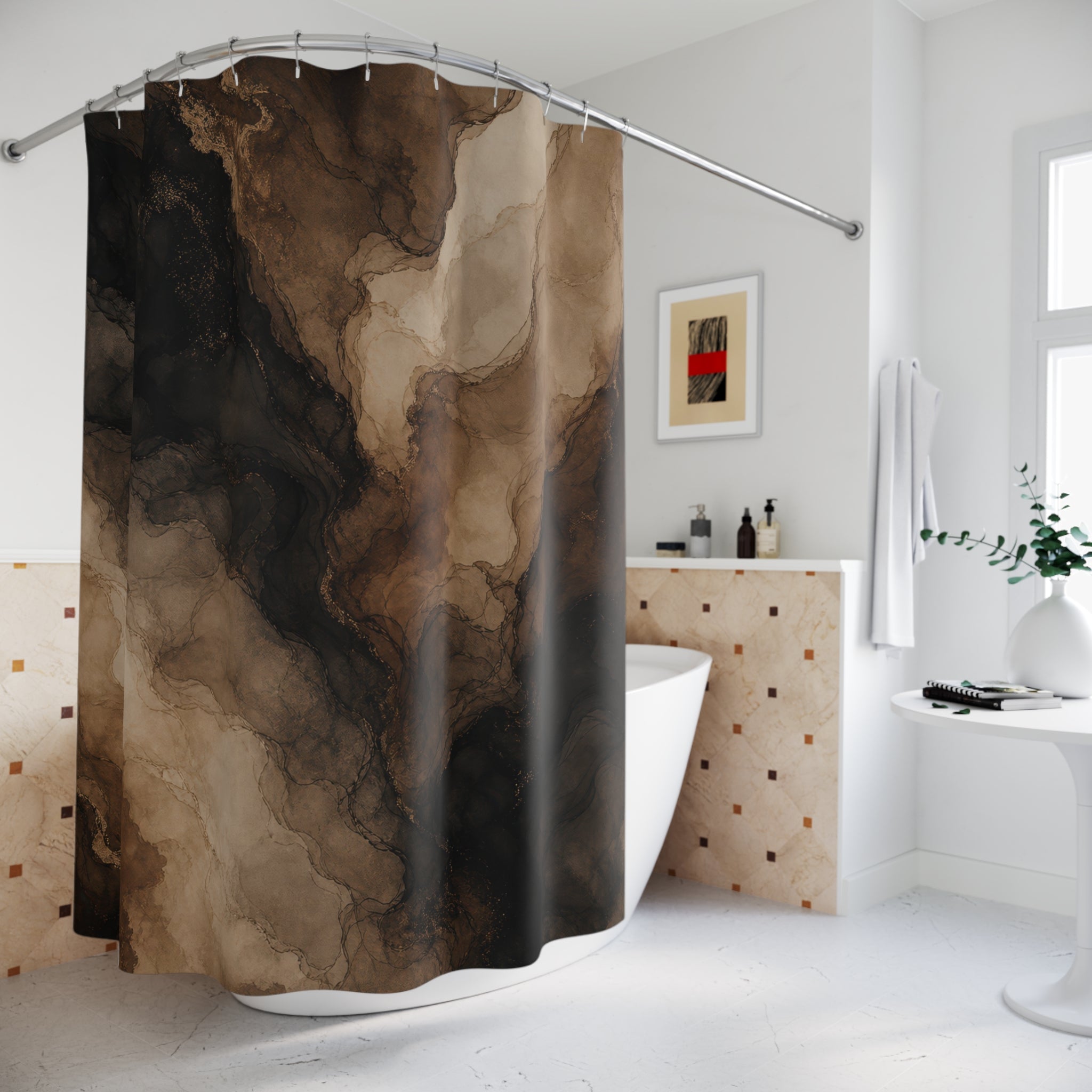 Black Brown Smoky Stone Shower Curtain