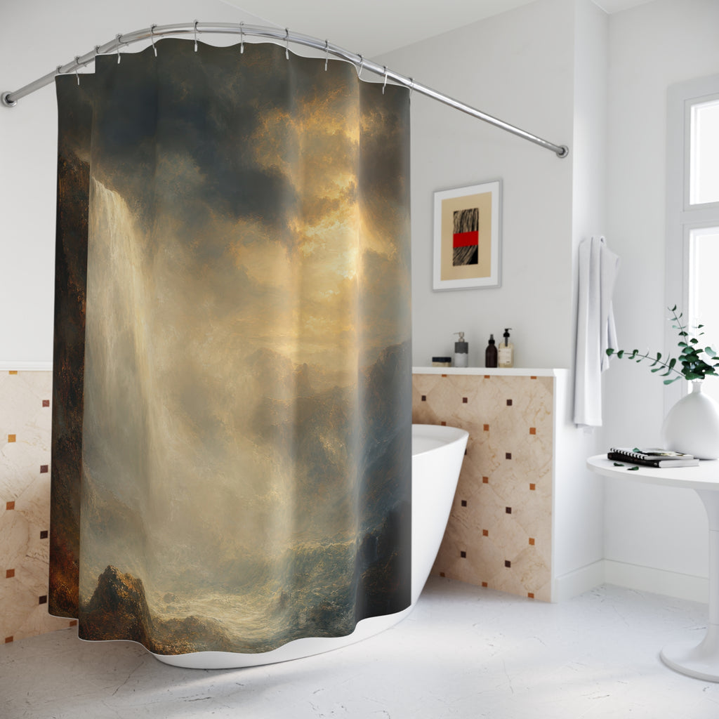 Golden Storm Landscape Print Shower Curtain