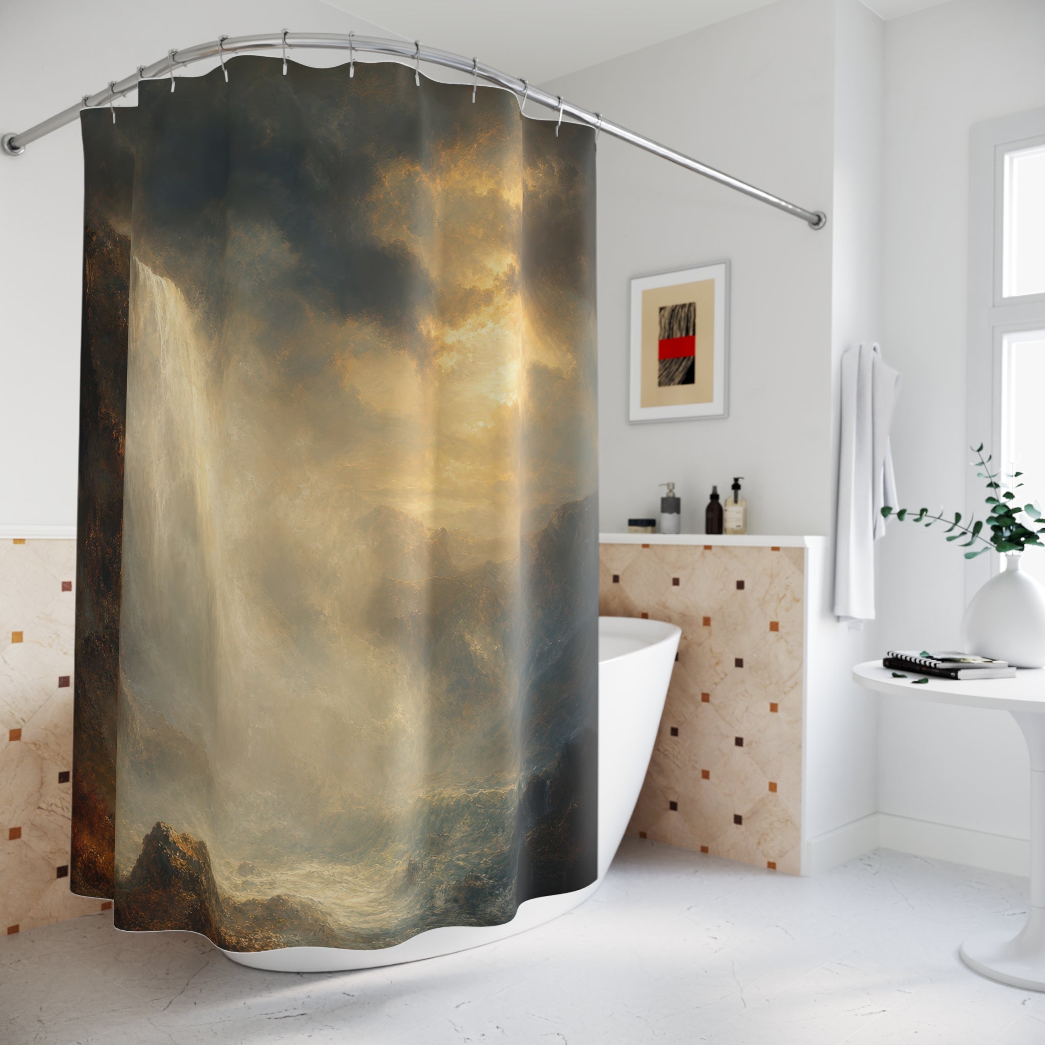Golden Storm Landscape Print Shower Curtain