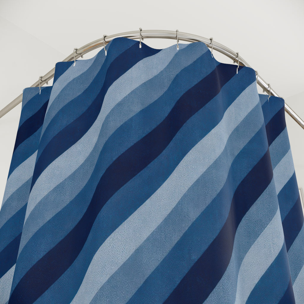 Navy Cobalt Diagonal Stripe Shower Curtain