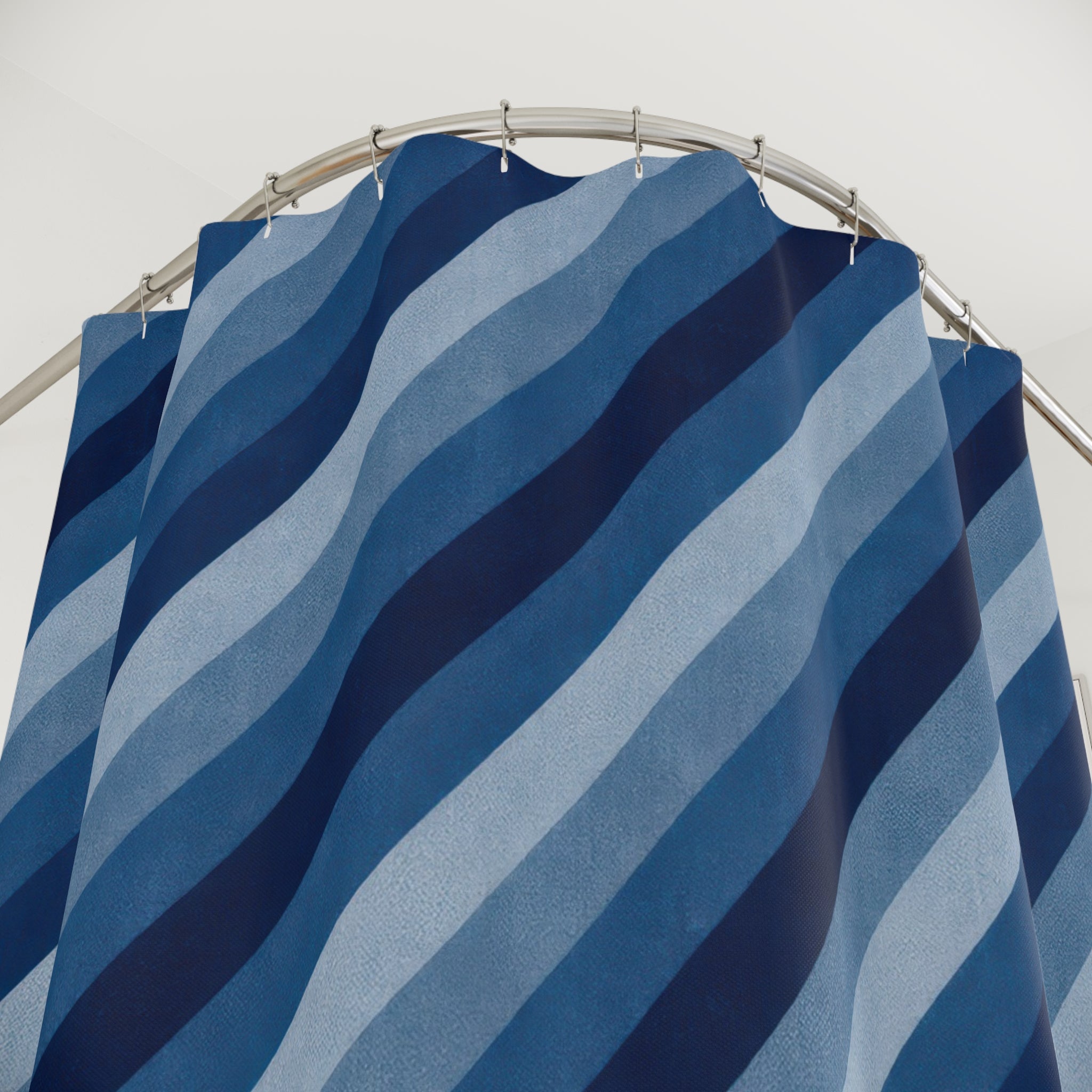 Navy Cobalt Diagonal Stripe Shower Curtain