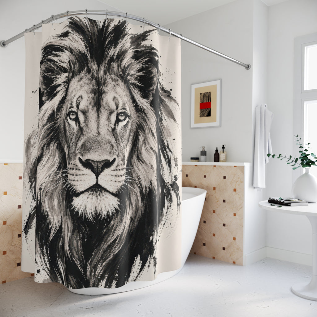 Black White Ink Animal Portrait Shower Curtain