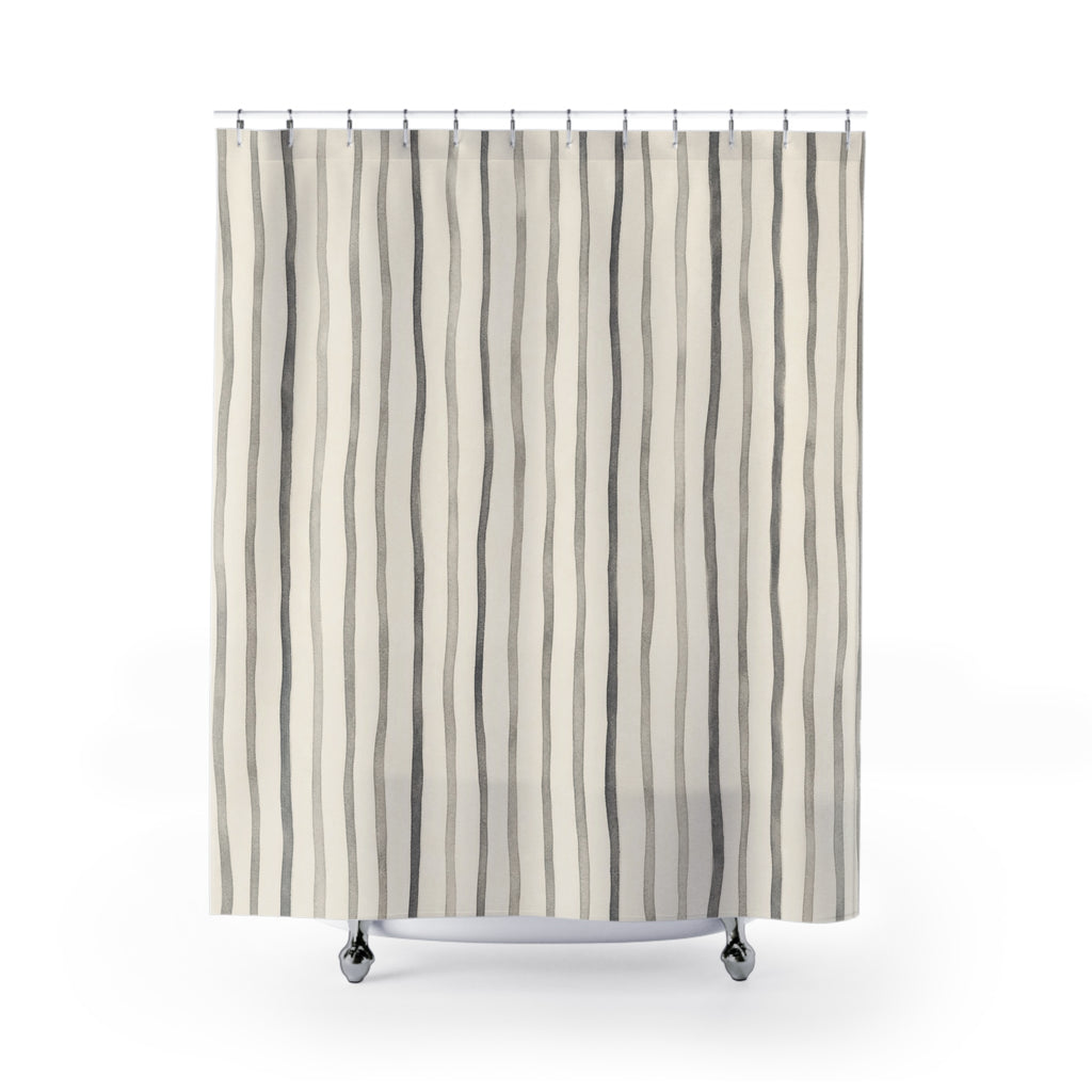 Wavy Grey Pinstripe Shower Curtain