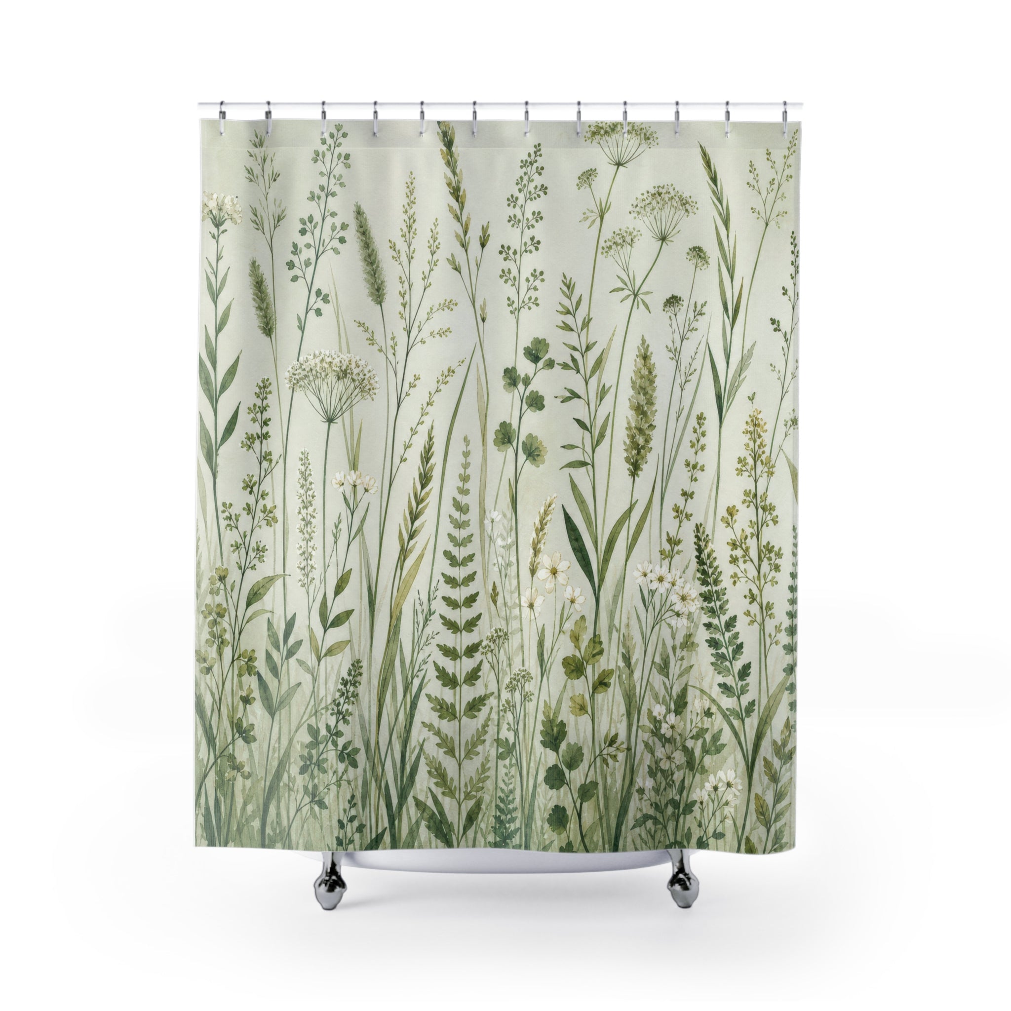 Green Wildflower Meadow Shower Curtain