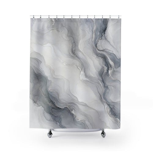 Abstract Watercolor Gray Modern Black Charcoal shower curtain with full front view