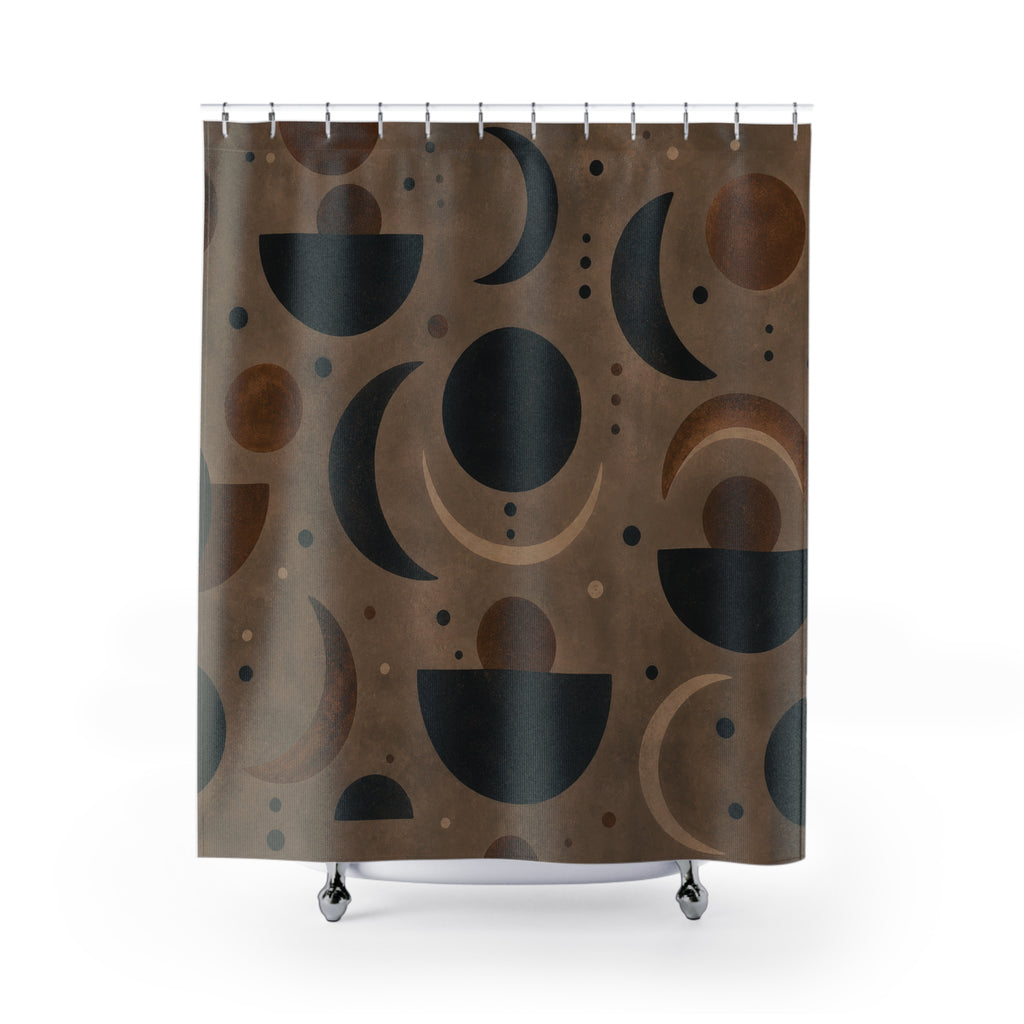 Black Brown Moon Phase Circle Shower Curtain