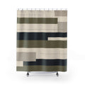 Navy Beige Stripe Olive Green Shower Curtain