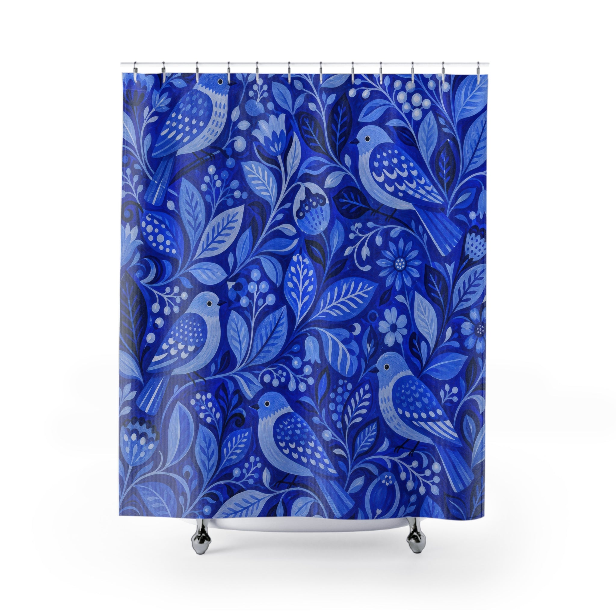 Blue Folk Bird Shower Curtain