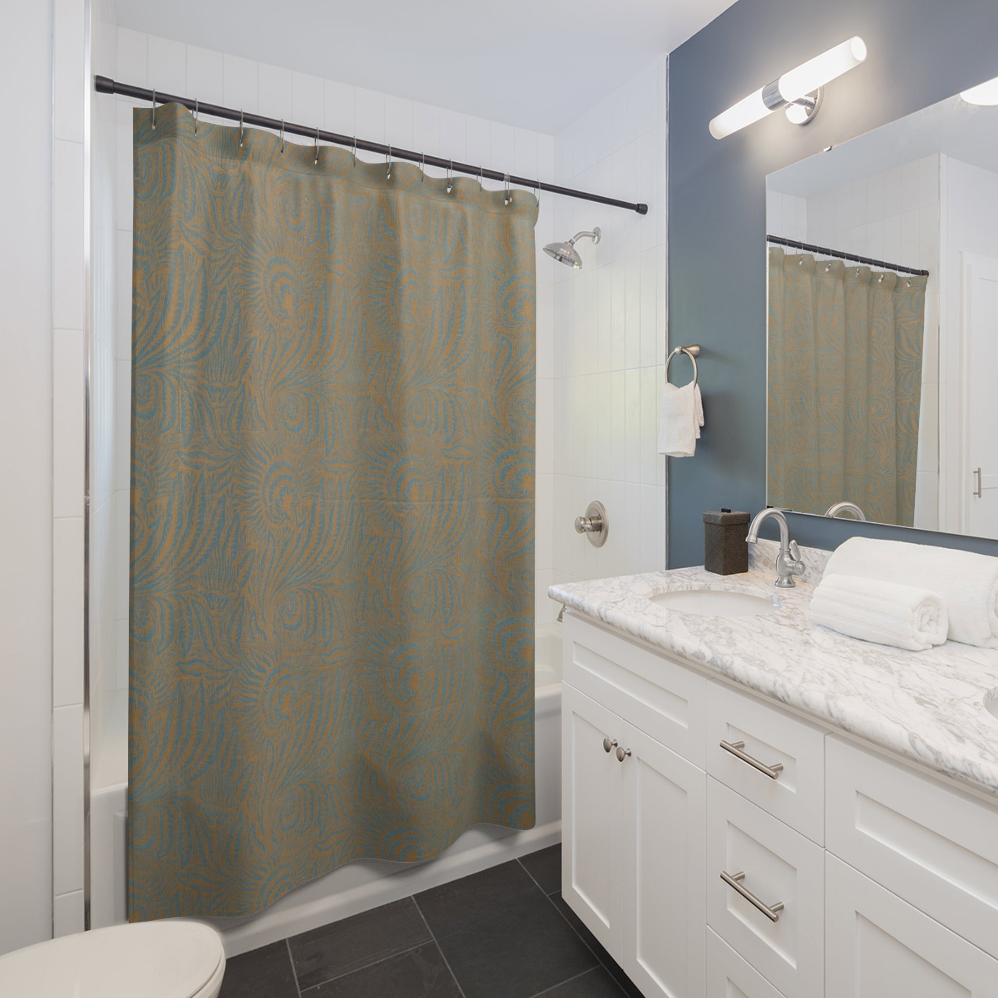 Mackmurdo Single Flower Shower Curtain – Blue & Beige