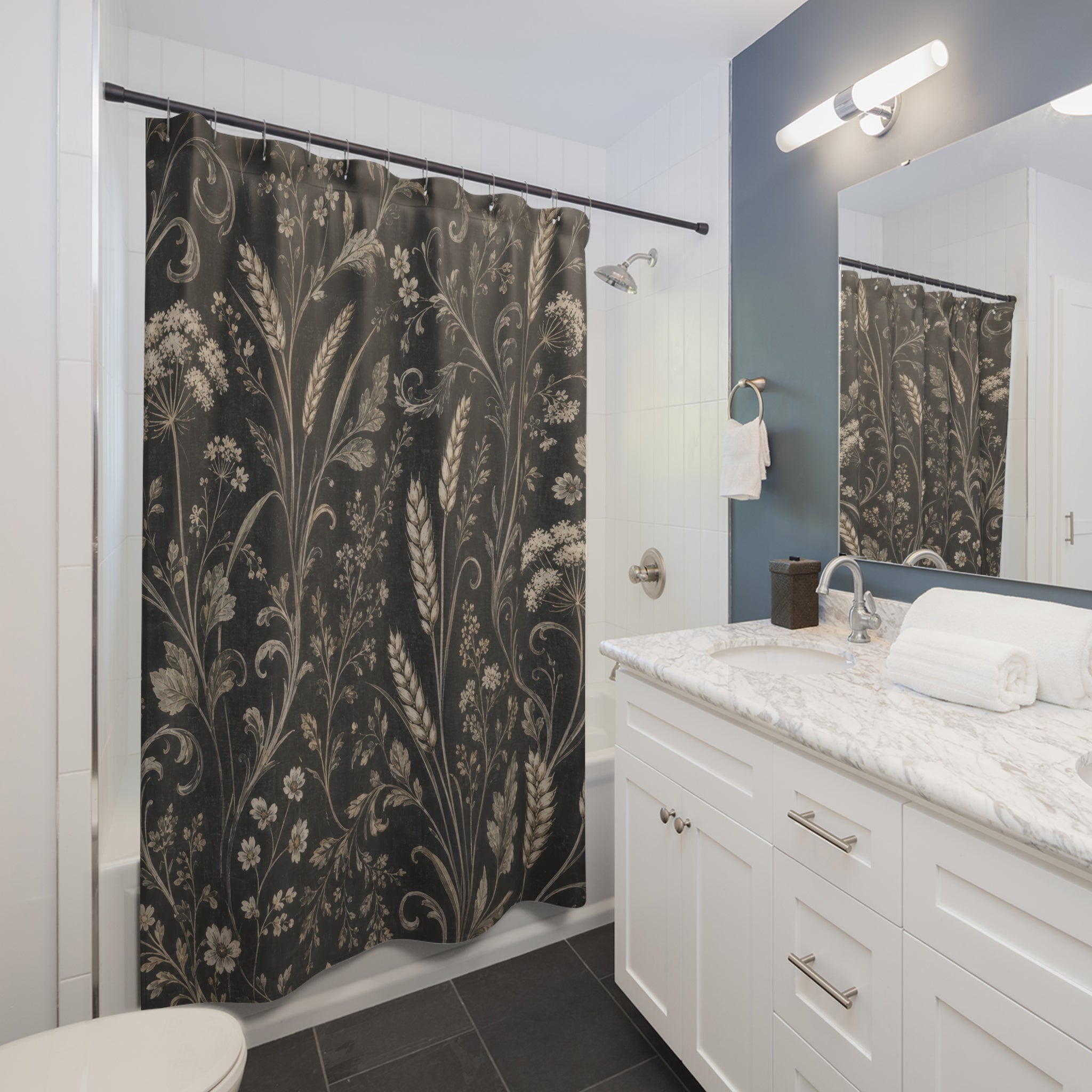 Black Floral Shower Curtain