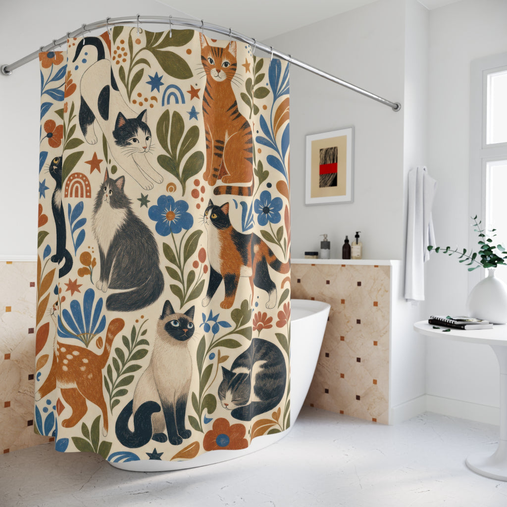 Folk Art Cat Parade Shower Curtain
