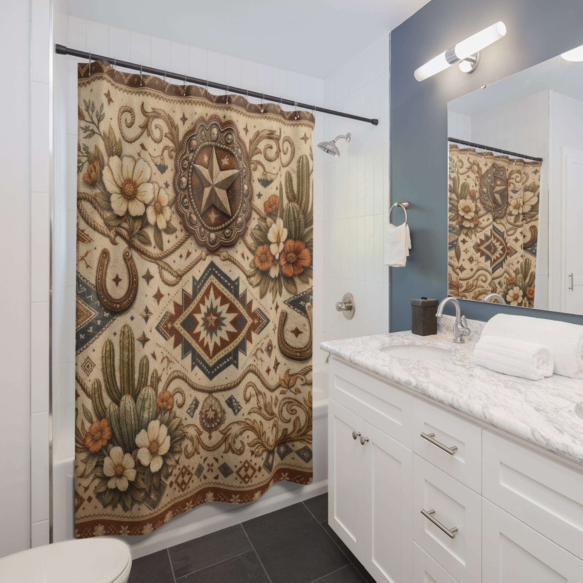 Western Floral Shower Curtain – Desert Ranch Beige
