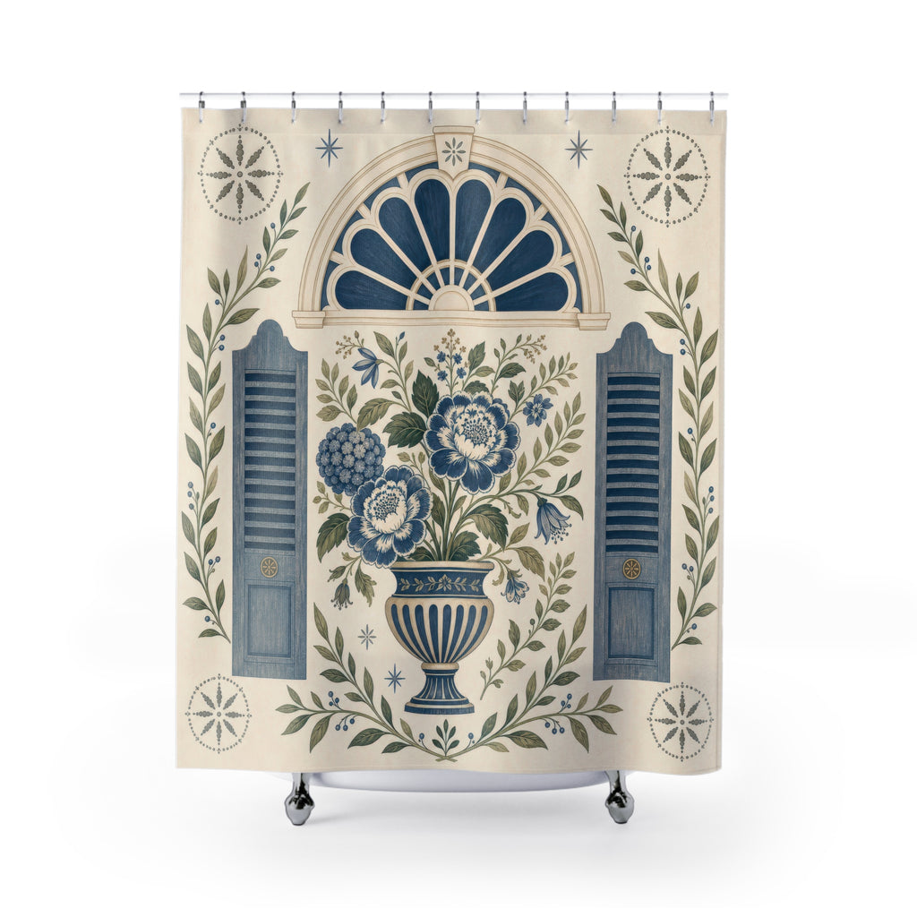 Colonial Blue and White Shower Curtain