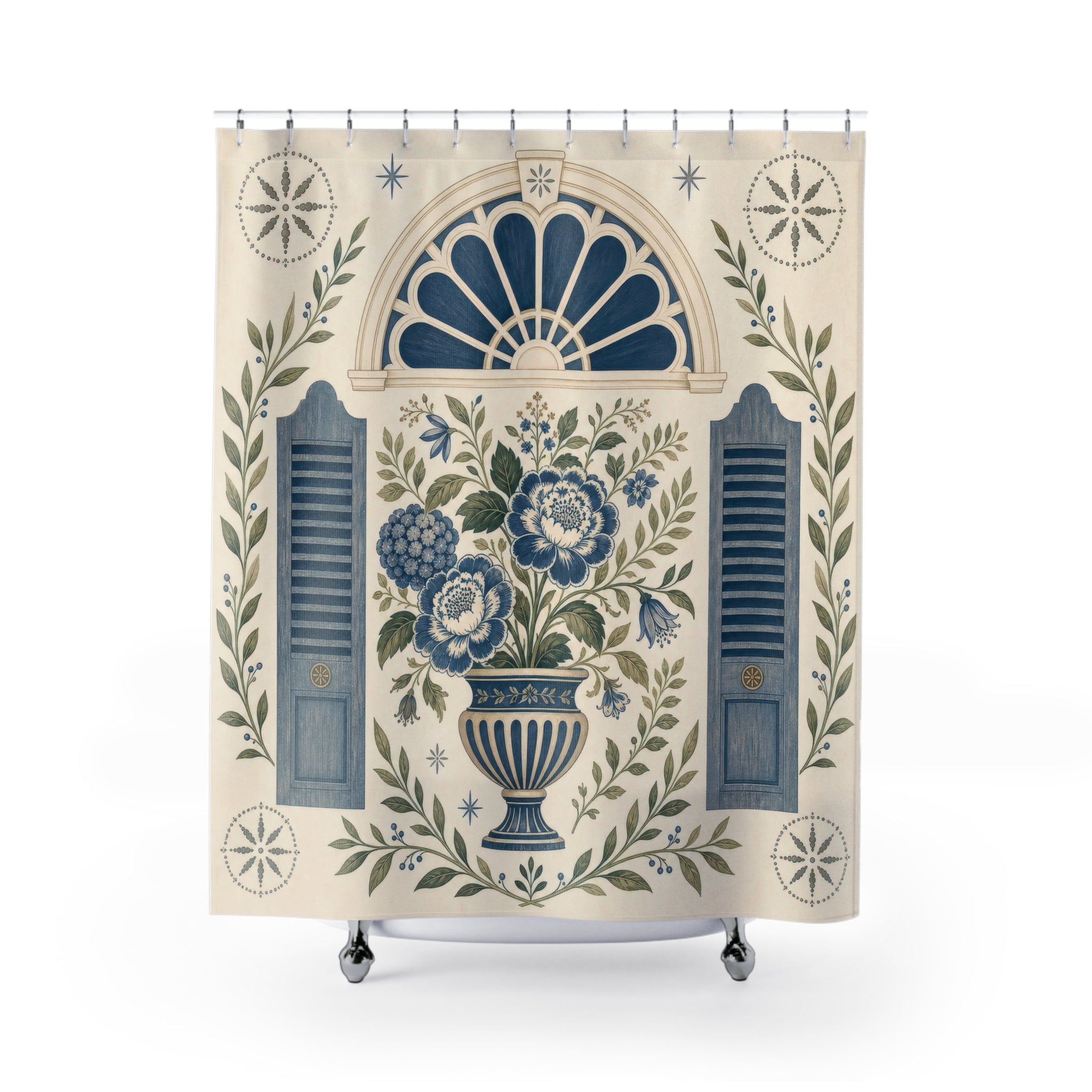 Colonial Blue and White Shower Curtain