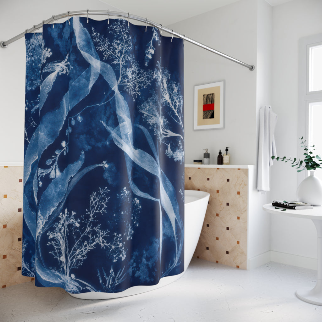 Nature Leaf Blue Botanical Shower Curtain