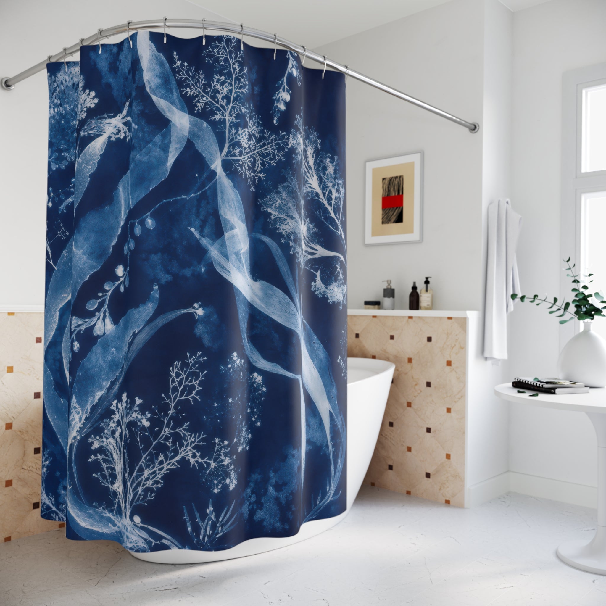 Nature Leaf Blue Botanical Shower Curtain