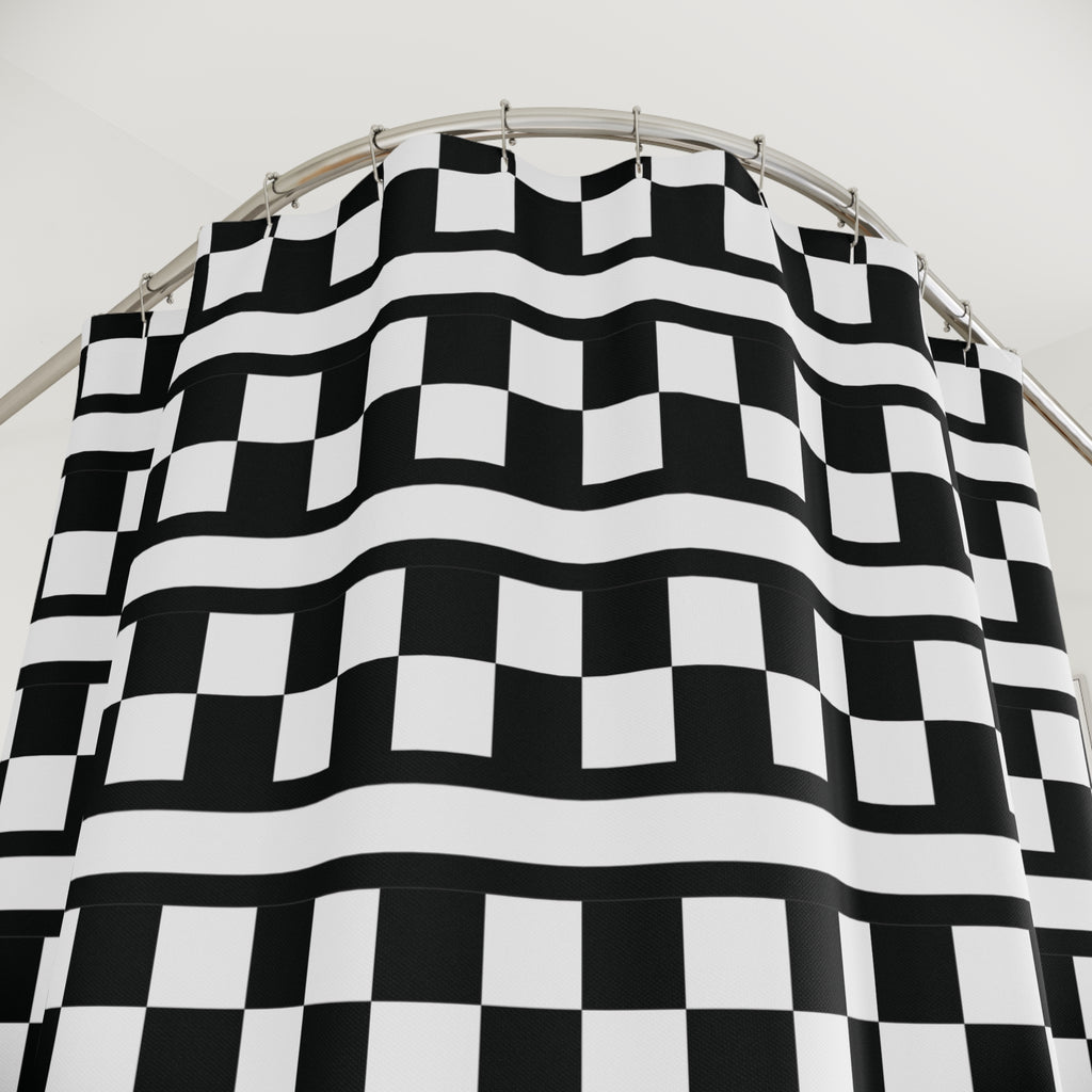 Black and White Buffalo Check Stripe Shower Curtain