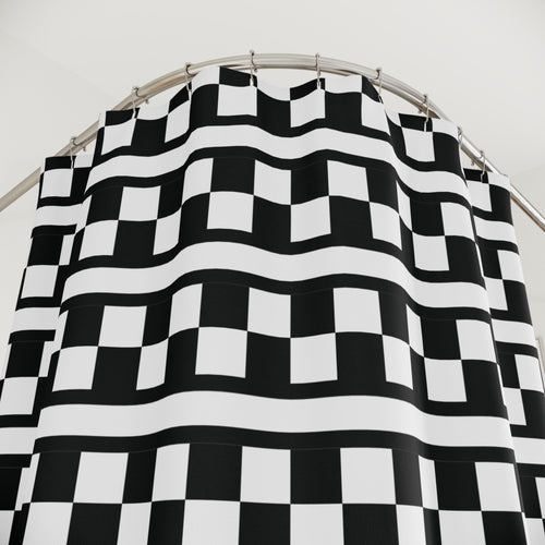 Black and White Buffalo Check Stripe Shower Curtain
