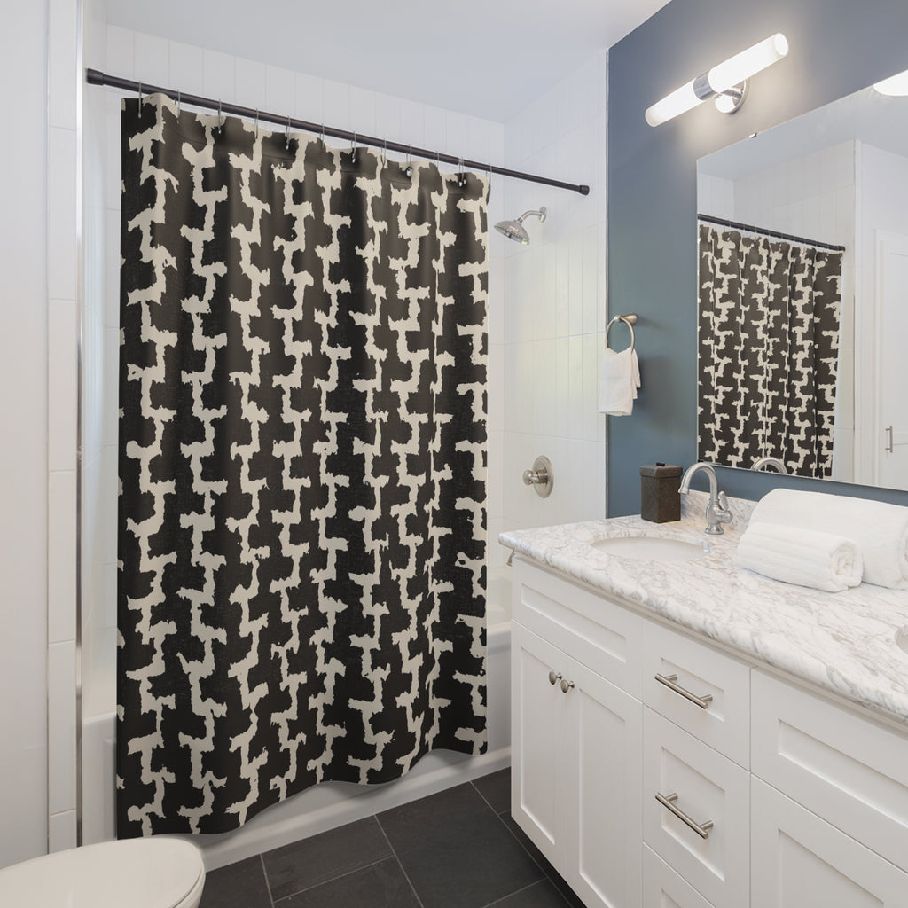 Black and Beige Greek Key Shower Curtain