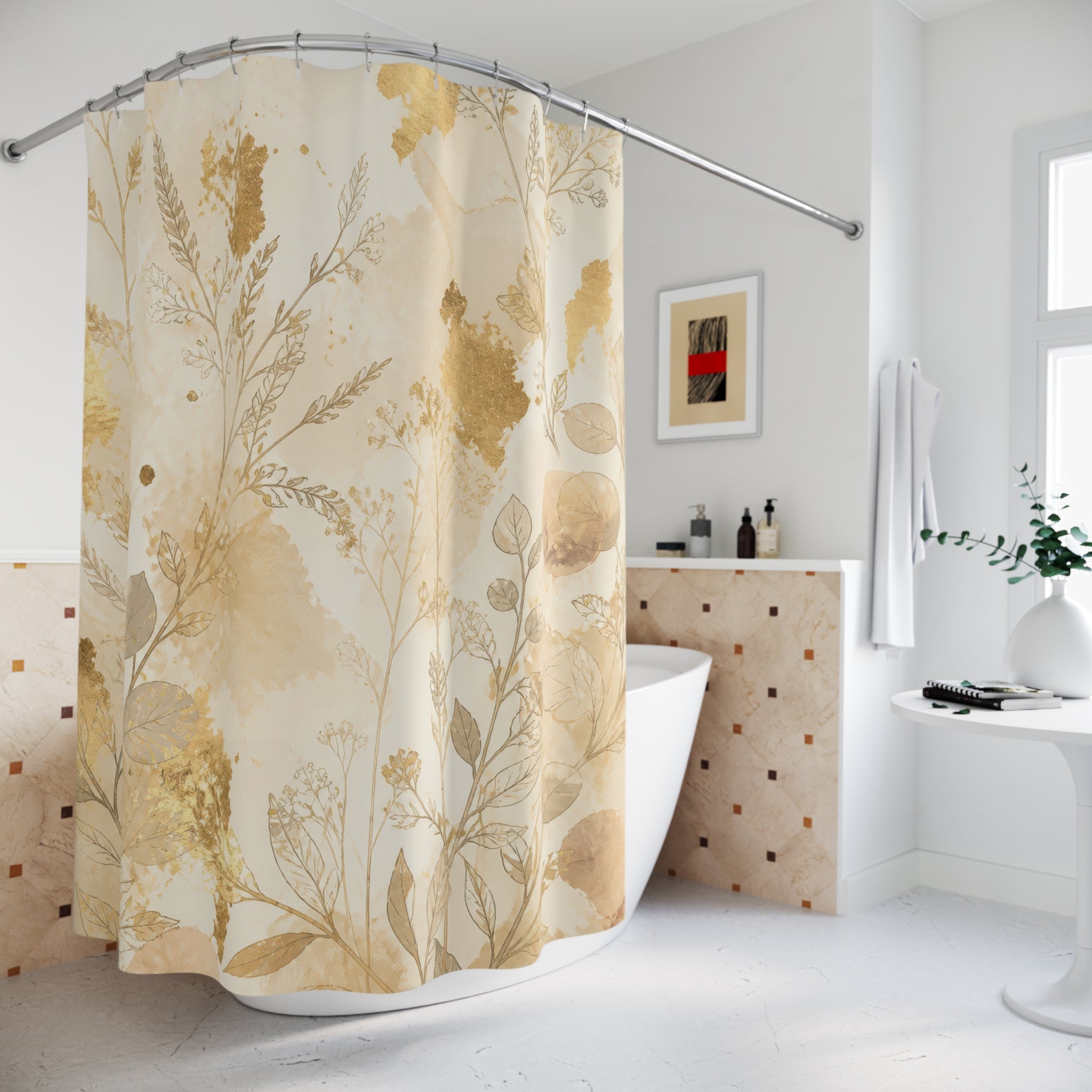 Beige Floral Shower Curtain