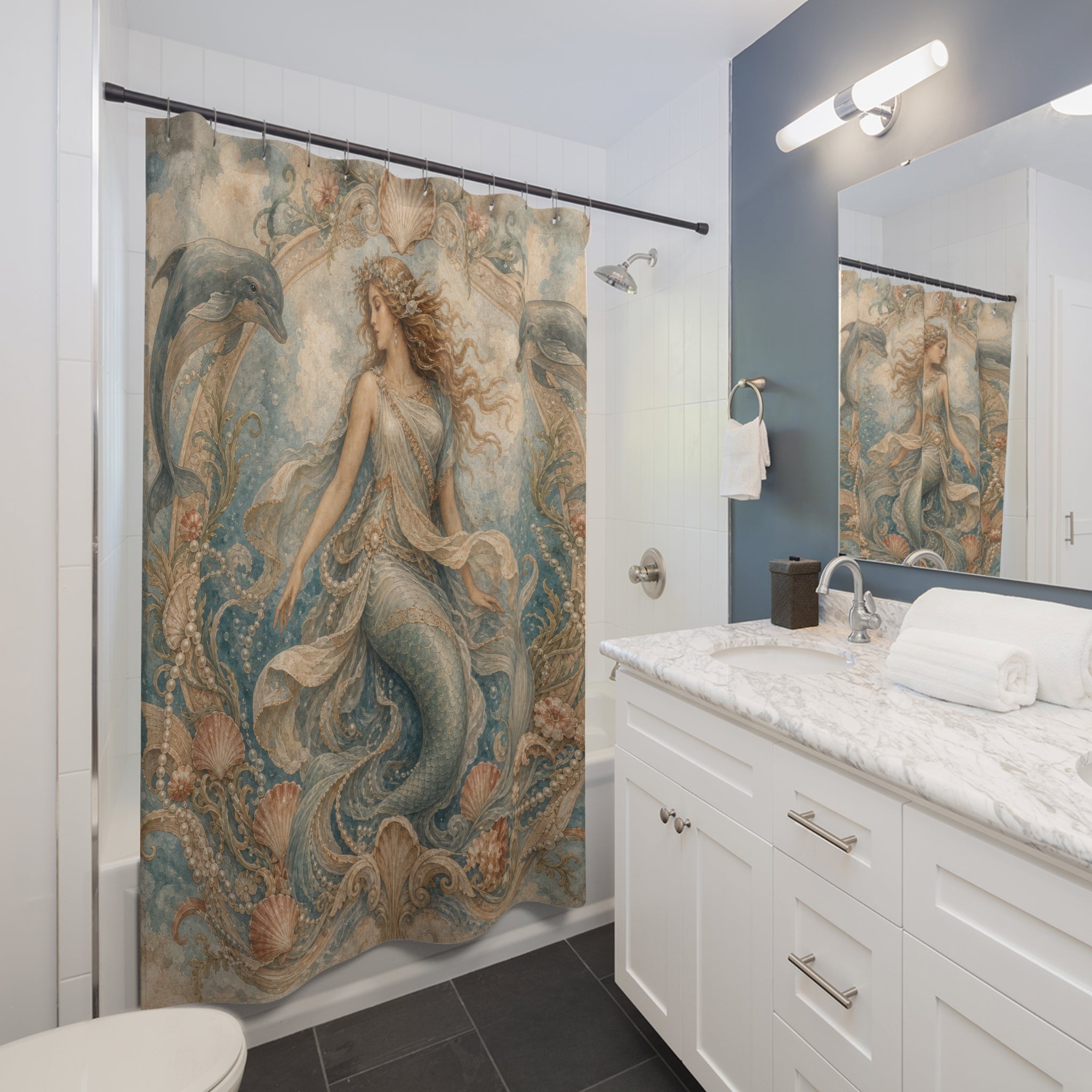 Vintage Dolphin Ocean Shower Curtain