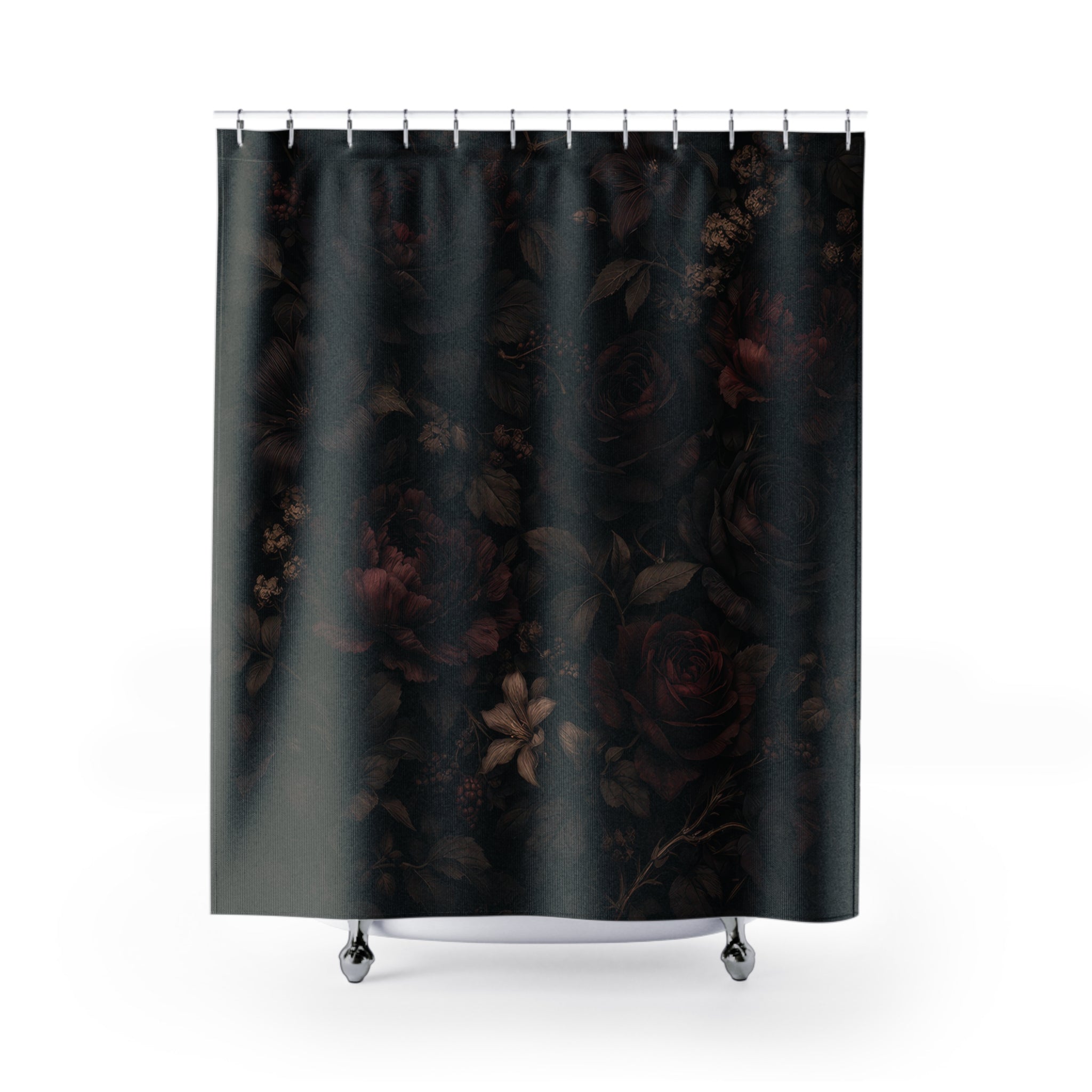 Dark Floral Shower Curtain – Black Rose & Burgundy Peony