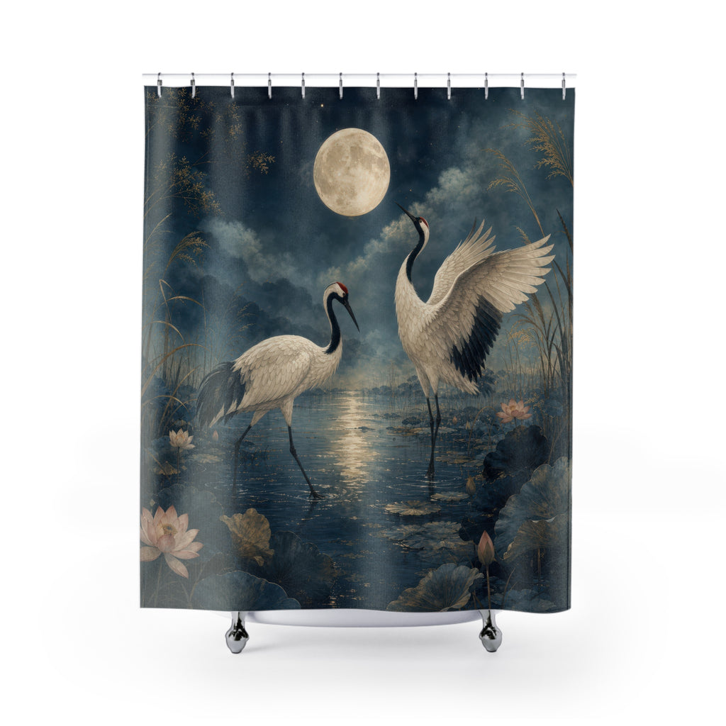 Moonlit Crane Lagoon Shower Curtain