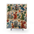 Dragon Castle Shower Curtain, Storybook Kids Bathroom Decor, Fantasy Bath Curtain, Boys Bathroom Decor, Village Pattern, Bath Decor