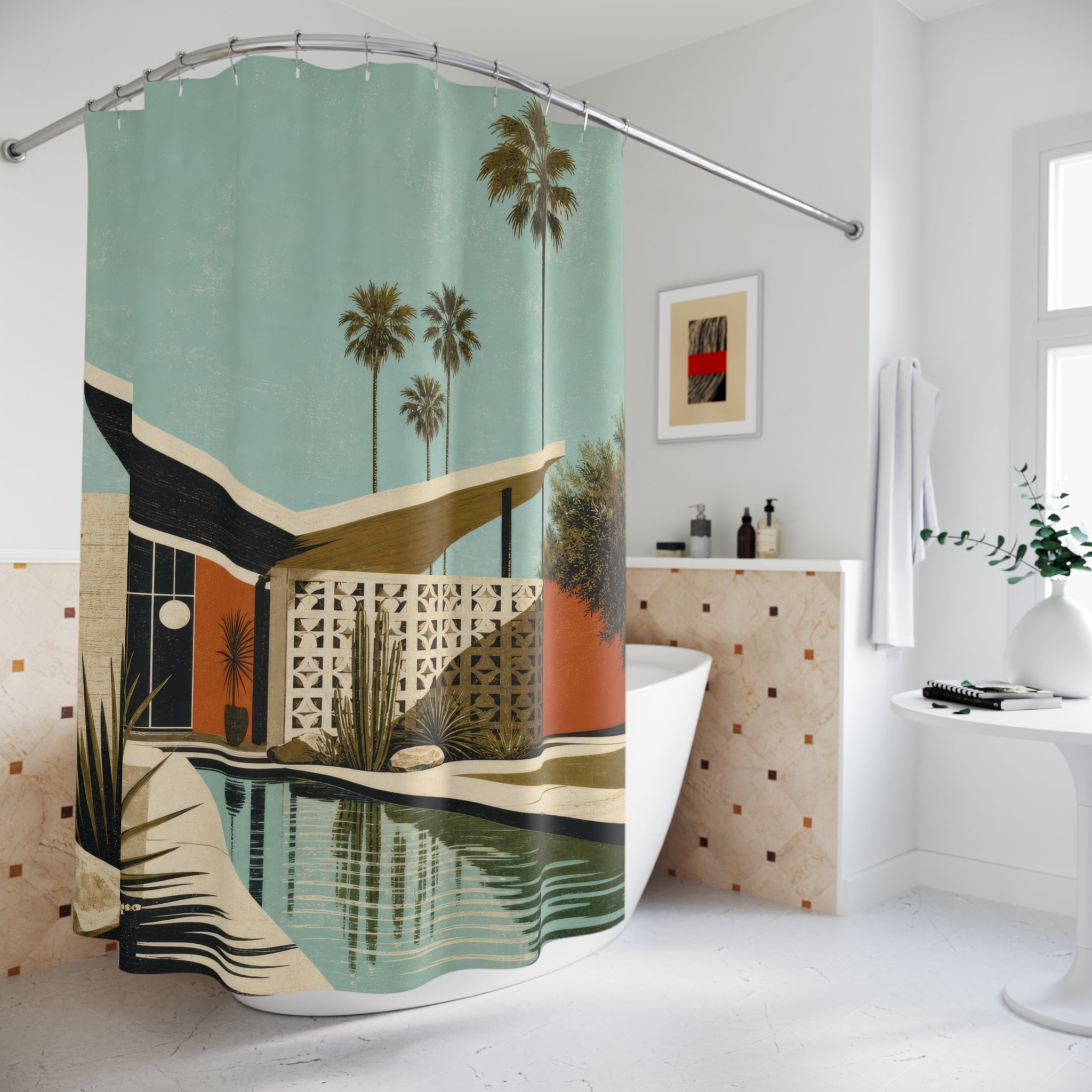 Butterfly Roof Mid Century Style Shower Curtain