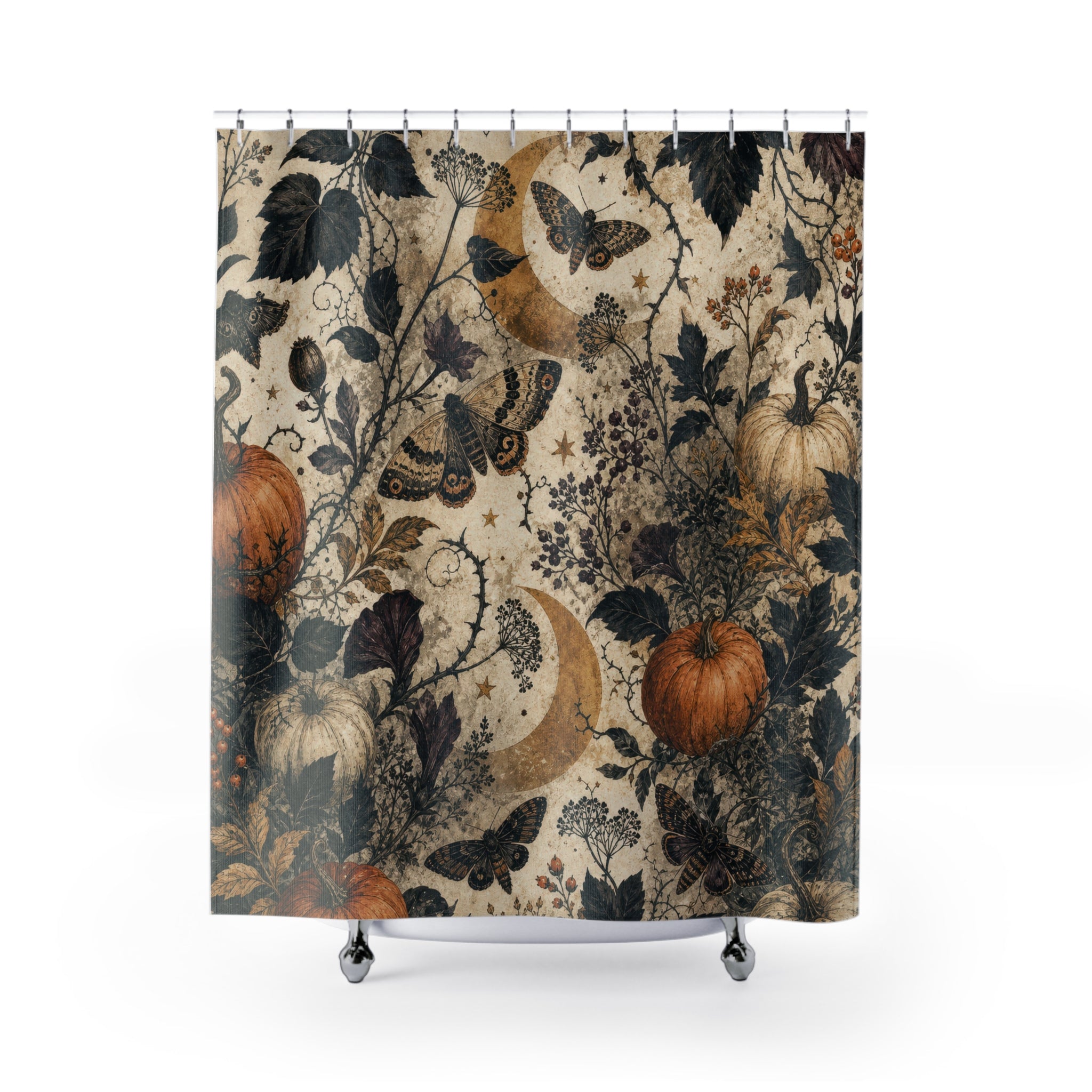 Vintage Pumpkin Botanical Halloween Shower Curtain