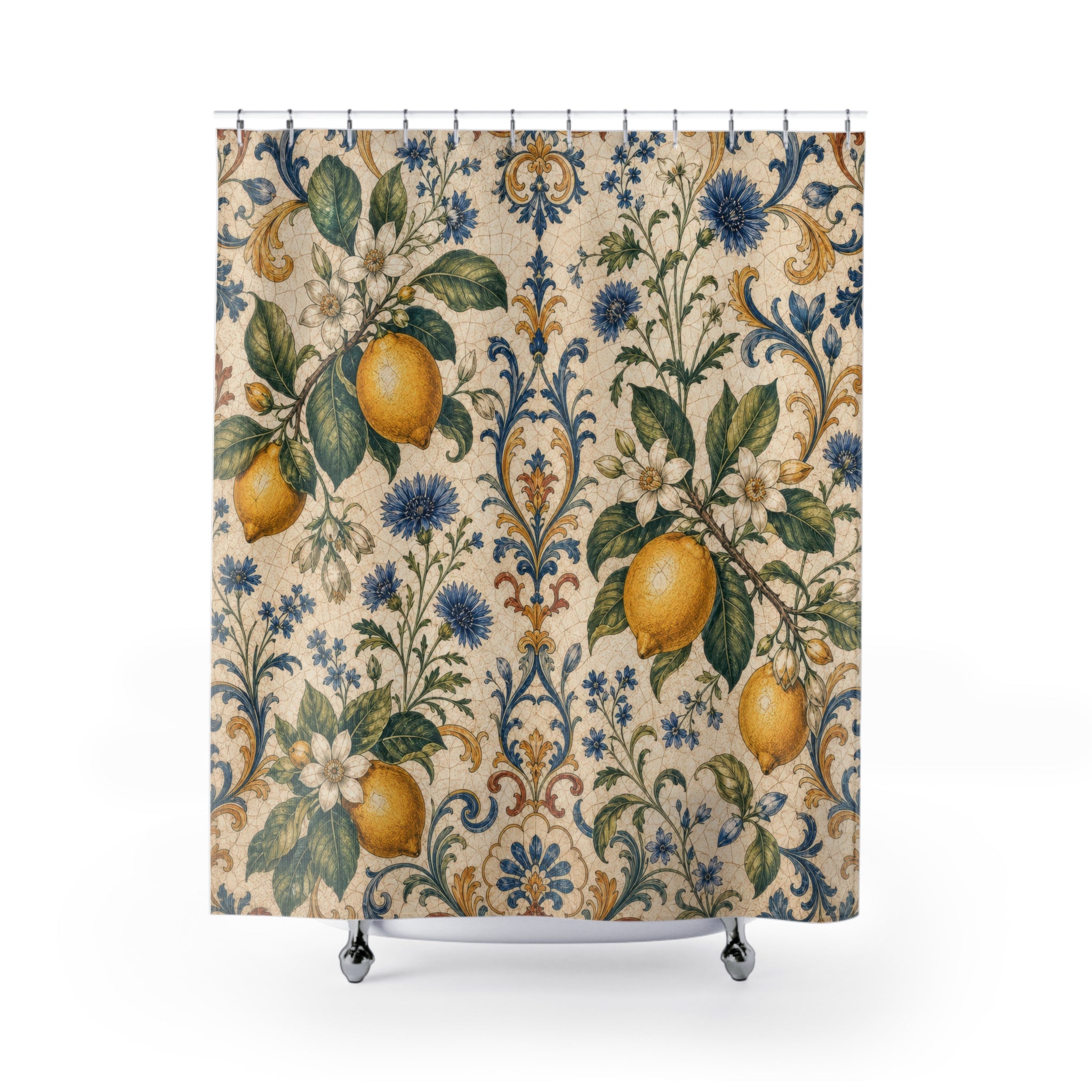 Vintage Lemon Botanical Shower Curtain
