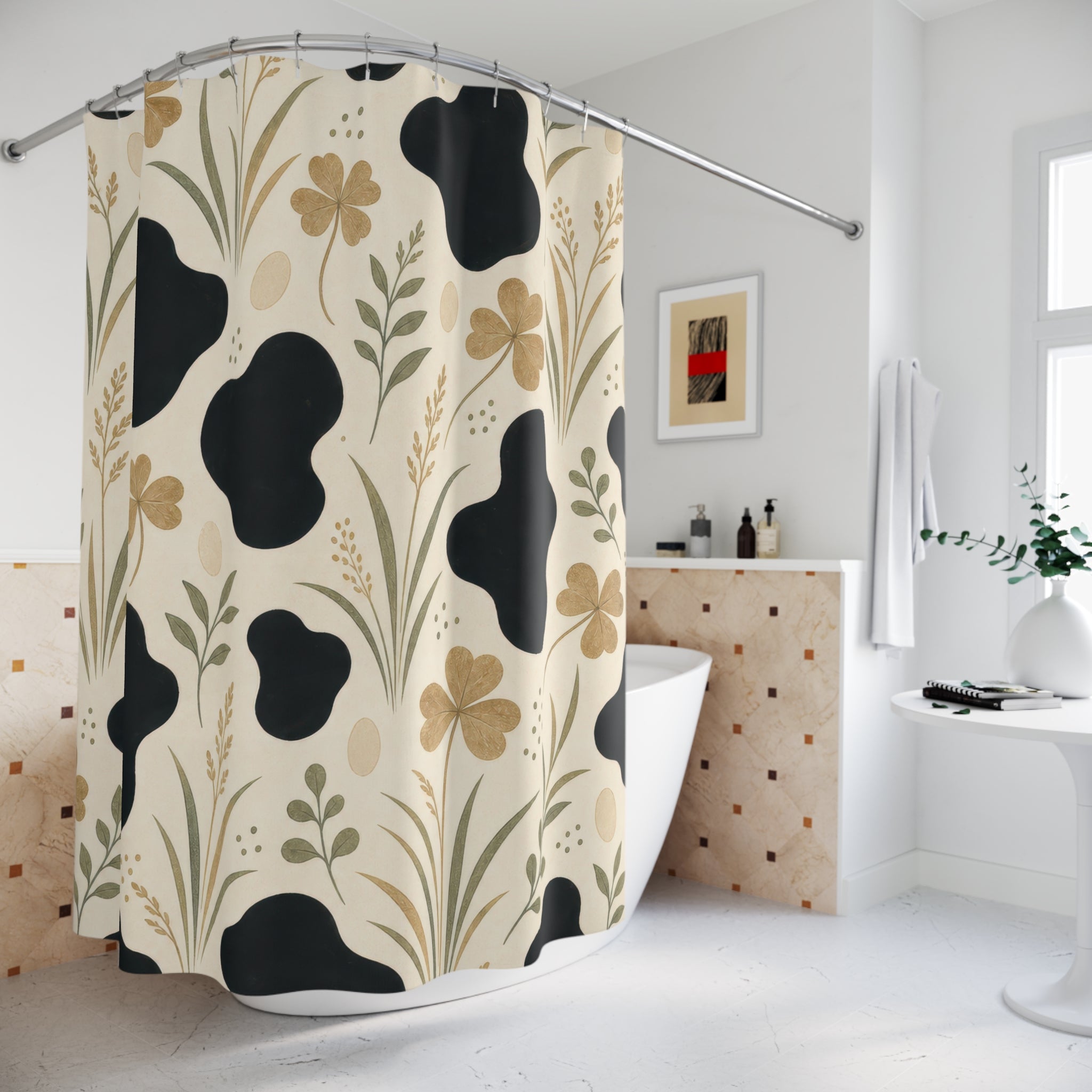 Cow Print Farmhouse Shower Curtain: Cow Print Shower Curtain
