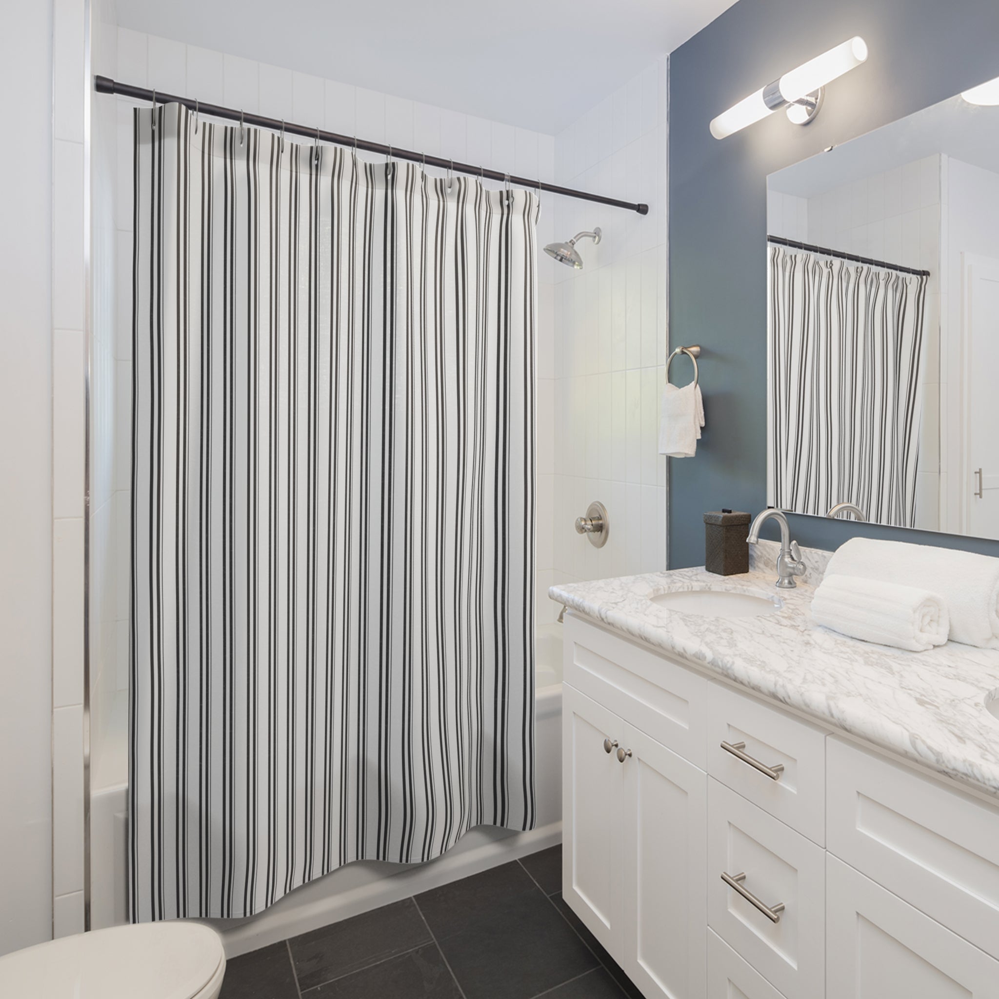 Charcoal and White Stripe Shower Curtain