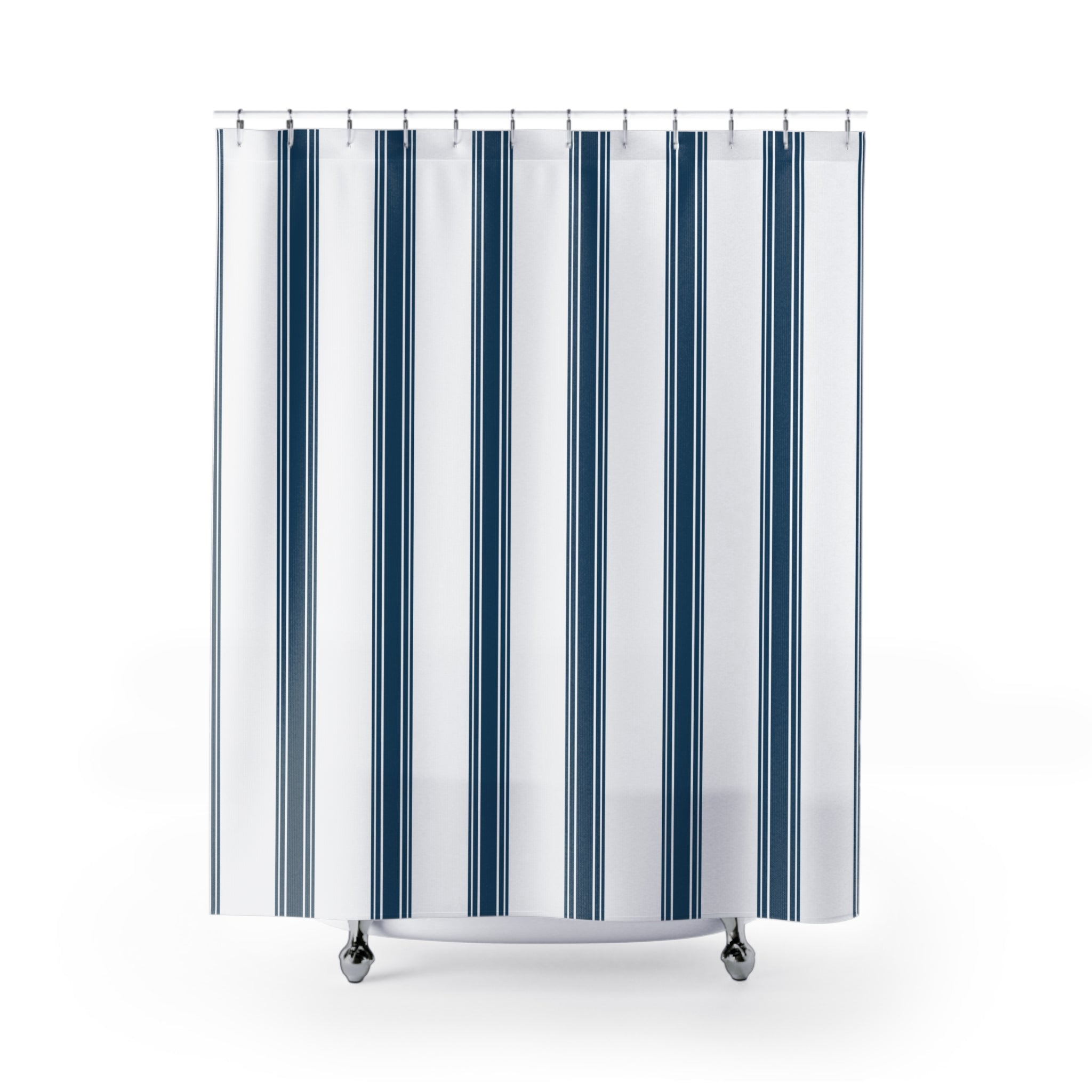 Blue Ticking Stripe Shower Curtain – Navy and White