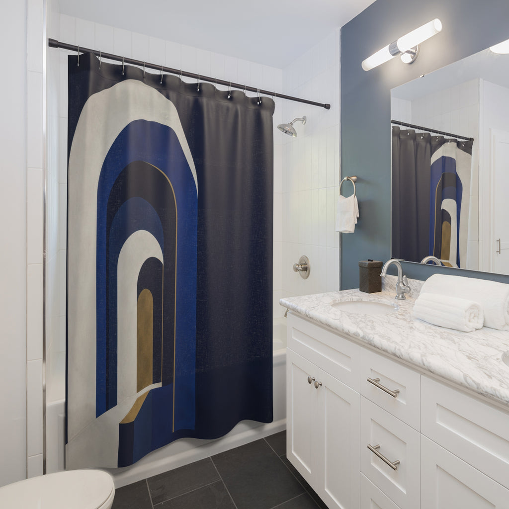 Modernist Arches Navy Shower Curtain