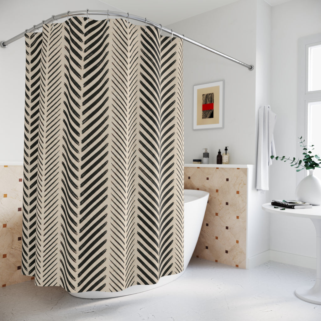 Black Cream Chevron Stripe Shower Curtain