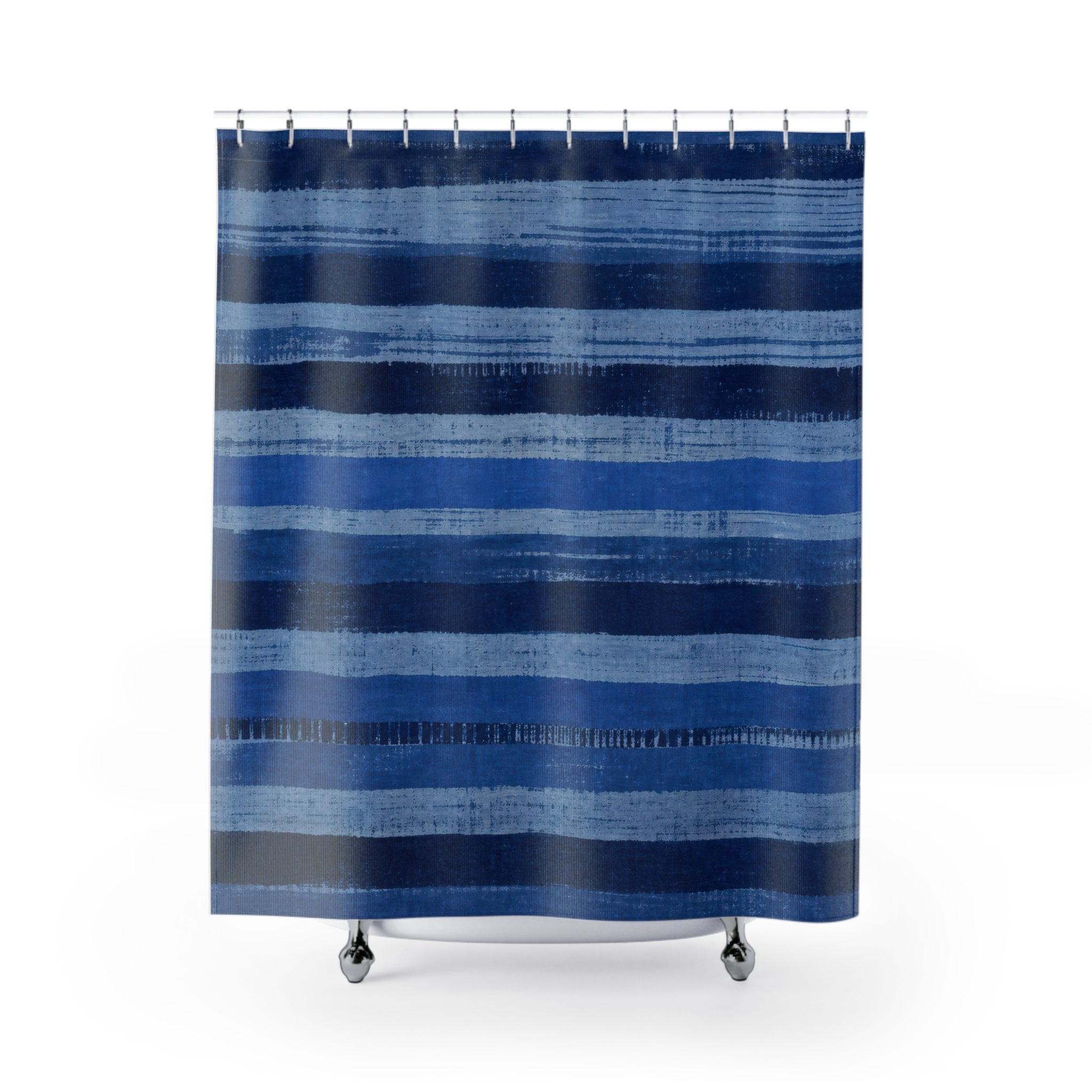 Navy Denim Horizontal Brush Stripe Shower Curtain