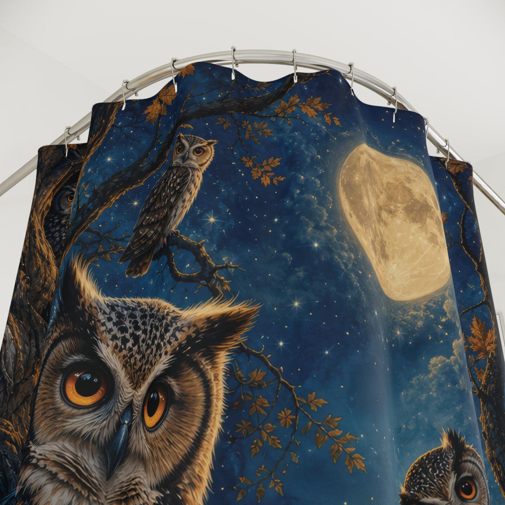 Owl Shower Curtain: Moonlit Forest Bird
