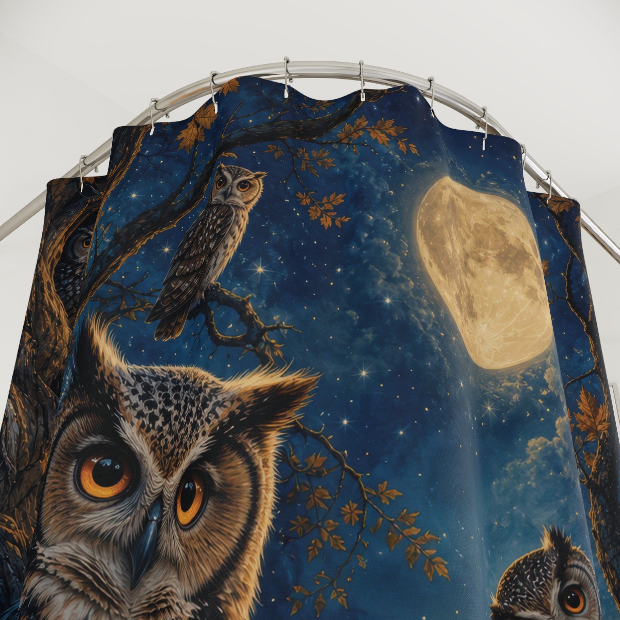 Owl Shower Curtain: Moonlit Forest Bird