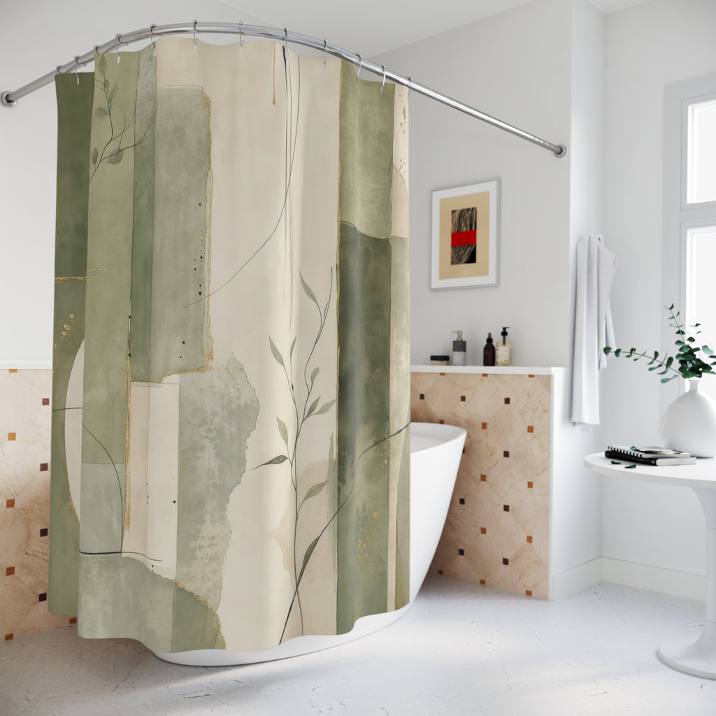 Green and Beige Shower Curtain