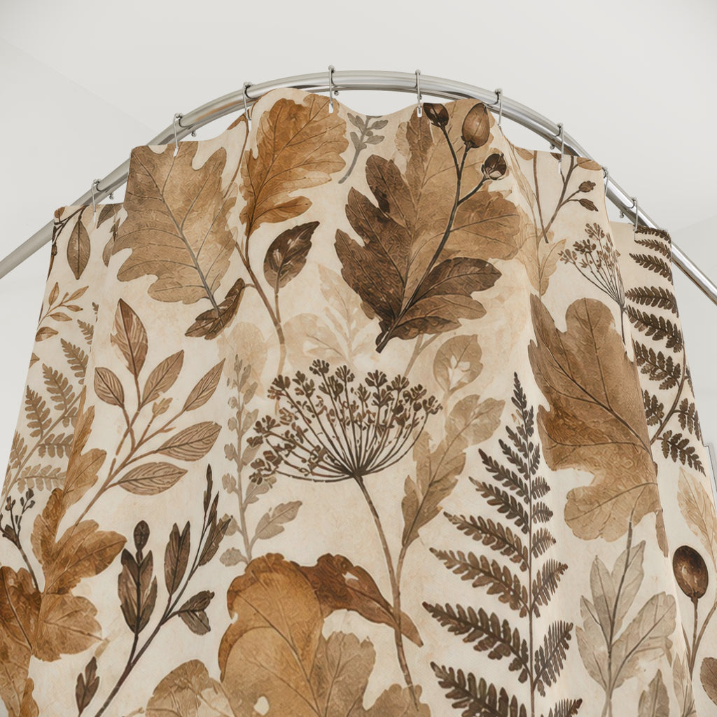 Brown Beige Oak Fern Botanical Shower Curtain