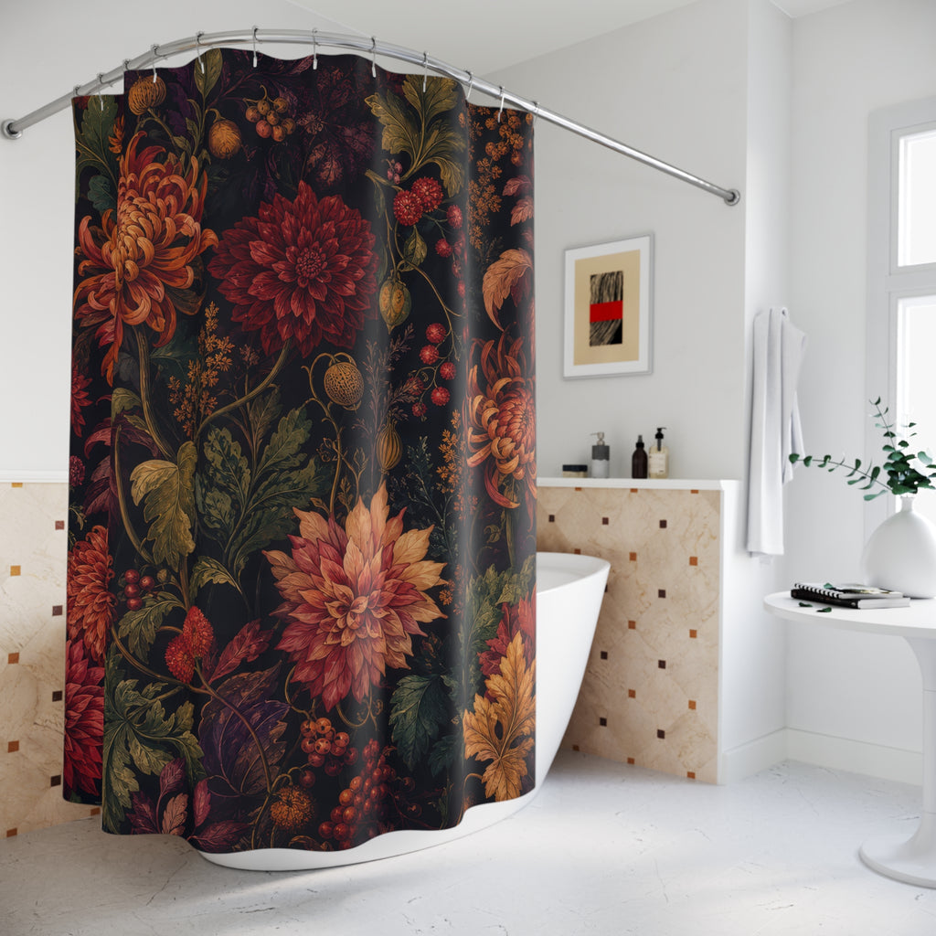 Midnight Autumn Floral Shower Curtain