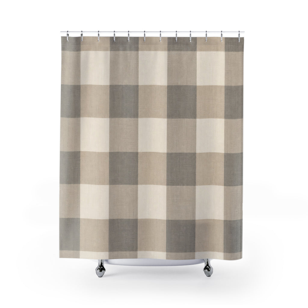 Taupe Shower Curtain, Gingham Bath Decor, Beige Cream Checkered Pattern, Neutral Farmhouse Guest Bathroom Decor, Taupe Farmhouse Style