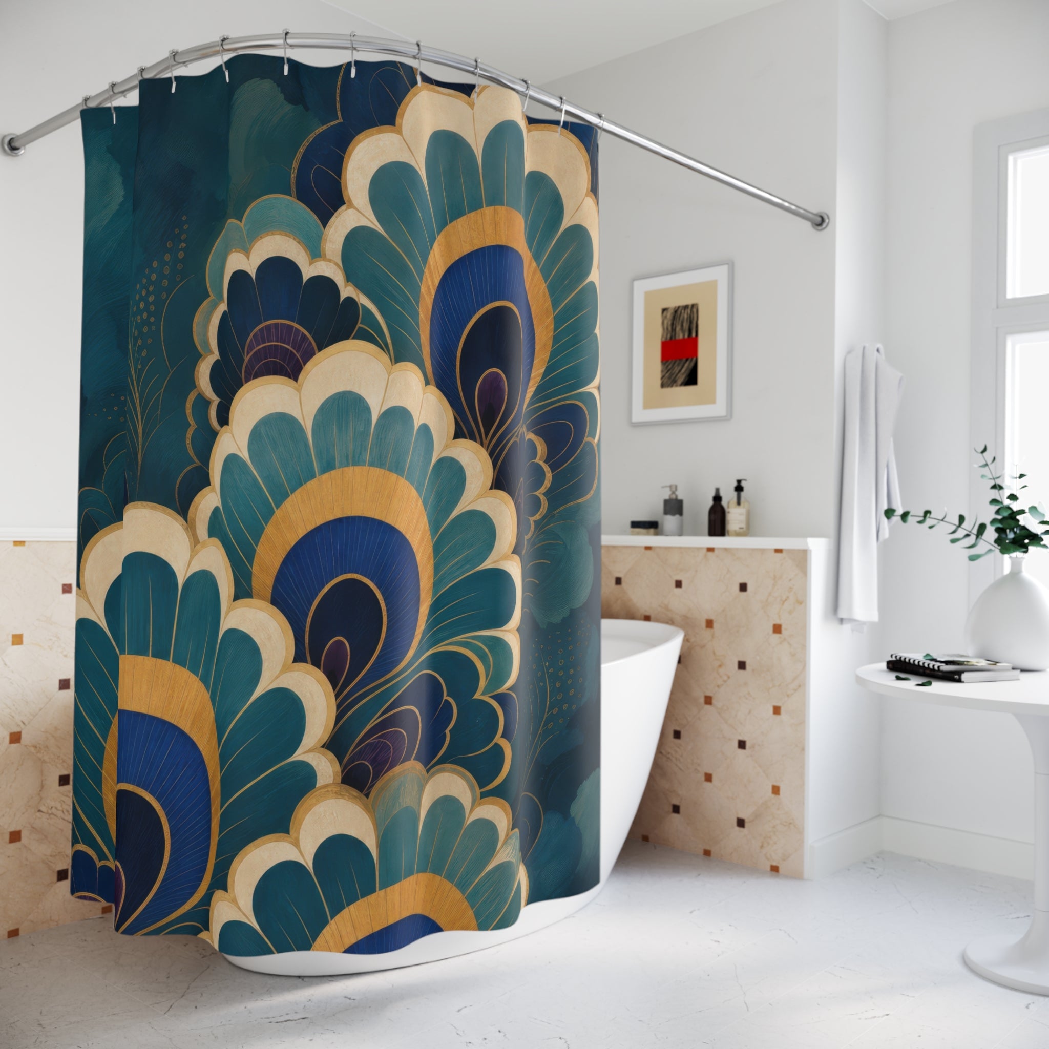 Peacock Scallop Fan Shower Curtain