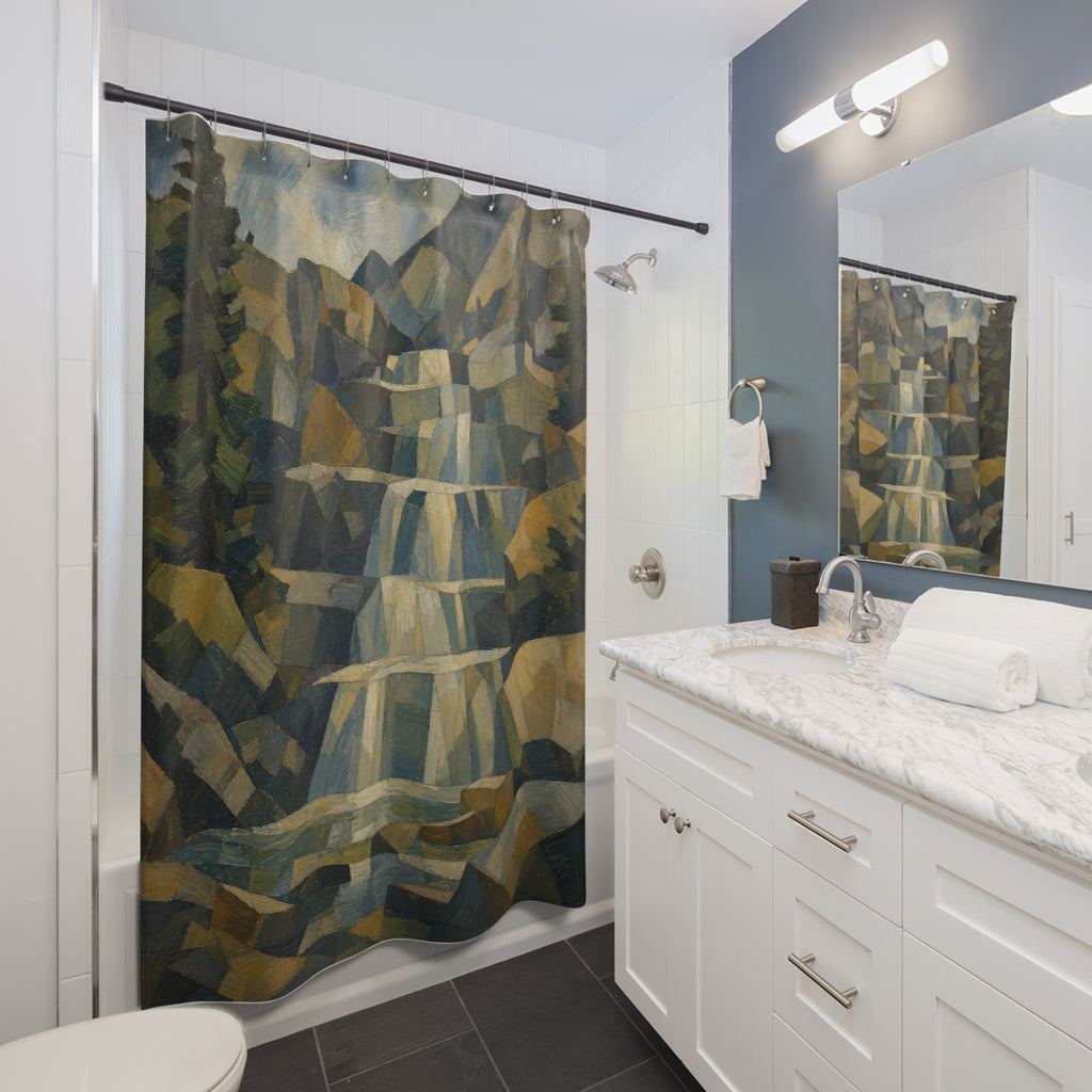 Structured Mountain Landscape Print Shower Curtain